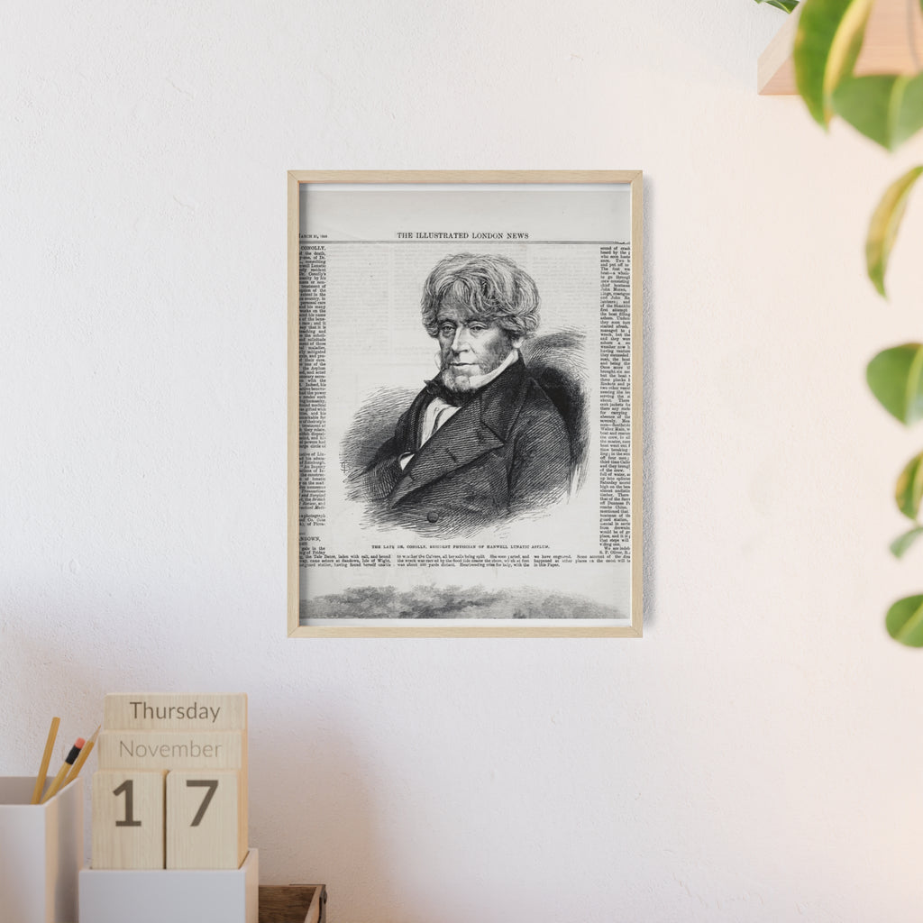 Dr. Conolly, Resident Physician of Hanwell Lunatic Asylum. Framed Vintage Portrait Print — Antique Newspaper Illustration Poster