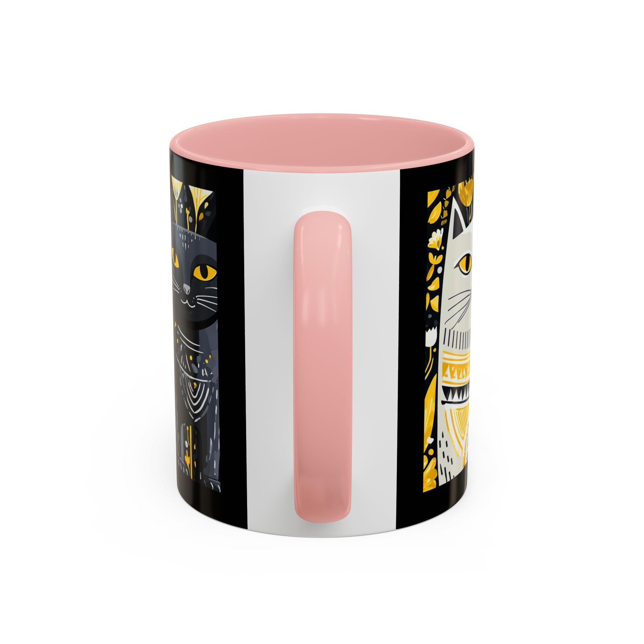 Black & Gold Cat Floral Coffee Mug — Whimsical Botanical Cat Accent Mug (11/15oz)