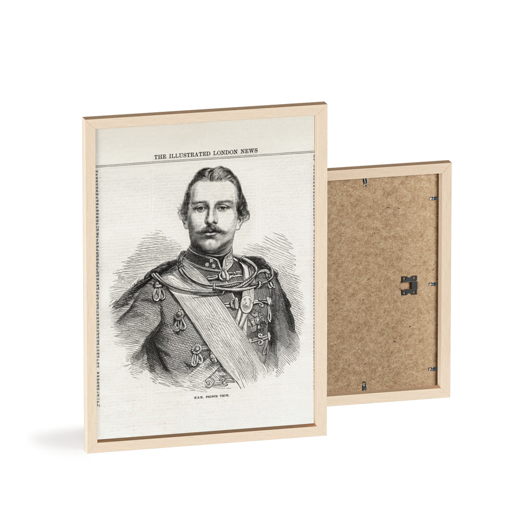 H.S.H. Prince TECK. Vintage Victorian Portrait Poster with Wooden Frame — Illustrated London News Print