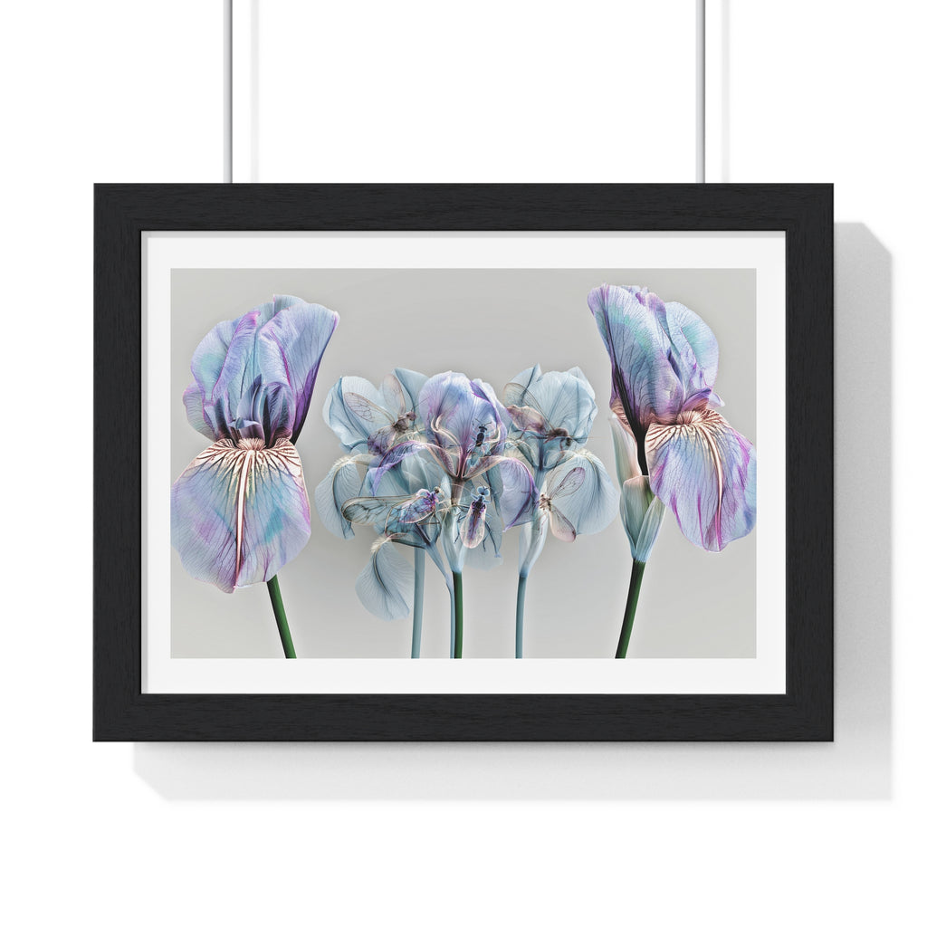 Iridescent Iris Floral Framed Poster — Horizontal Wall Art Print