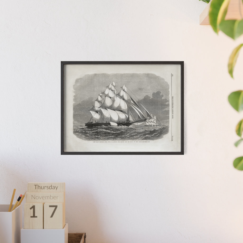 The Great Ship-Race from China to London. Vintage Sailing Ship Wall Poster with Wooden Frame – Nautical Marine Print