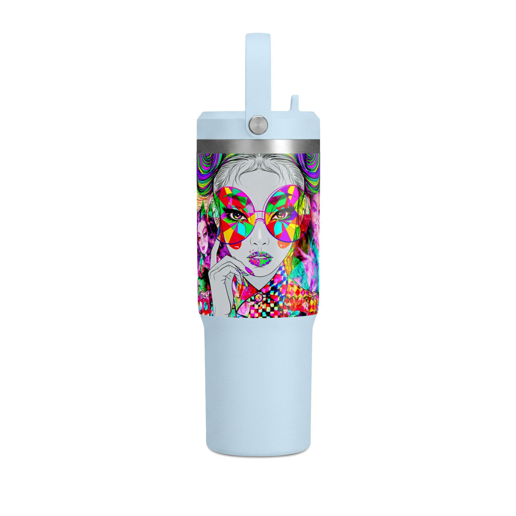 Colorful Pop Art Travel Tumbler – 32oz Nomad Insulated Cup with Retro Sunglasses Design