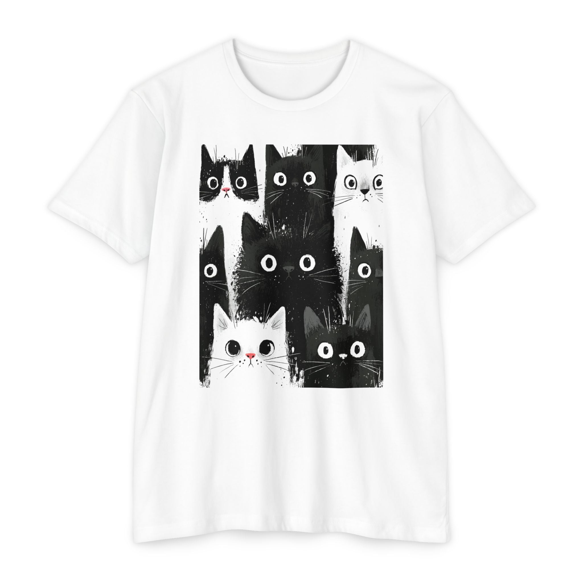 Cat Pack Graphic T-Shirt — Cute Black & White Cats Print