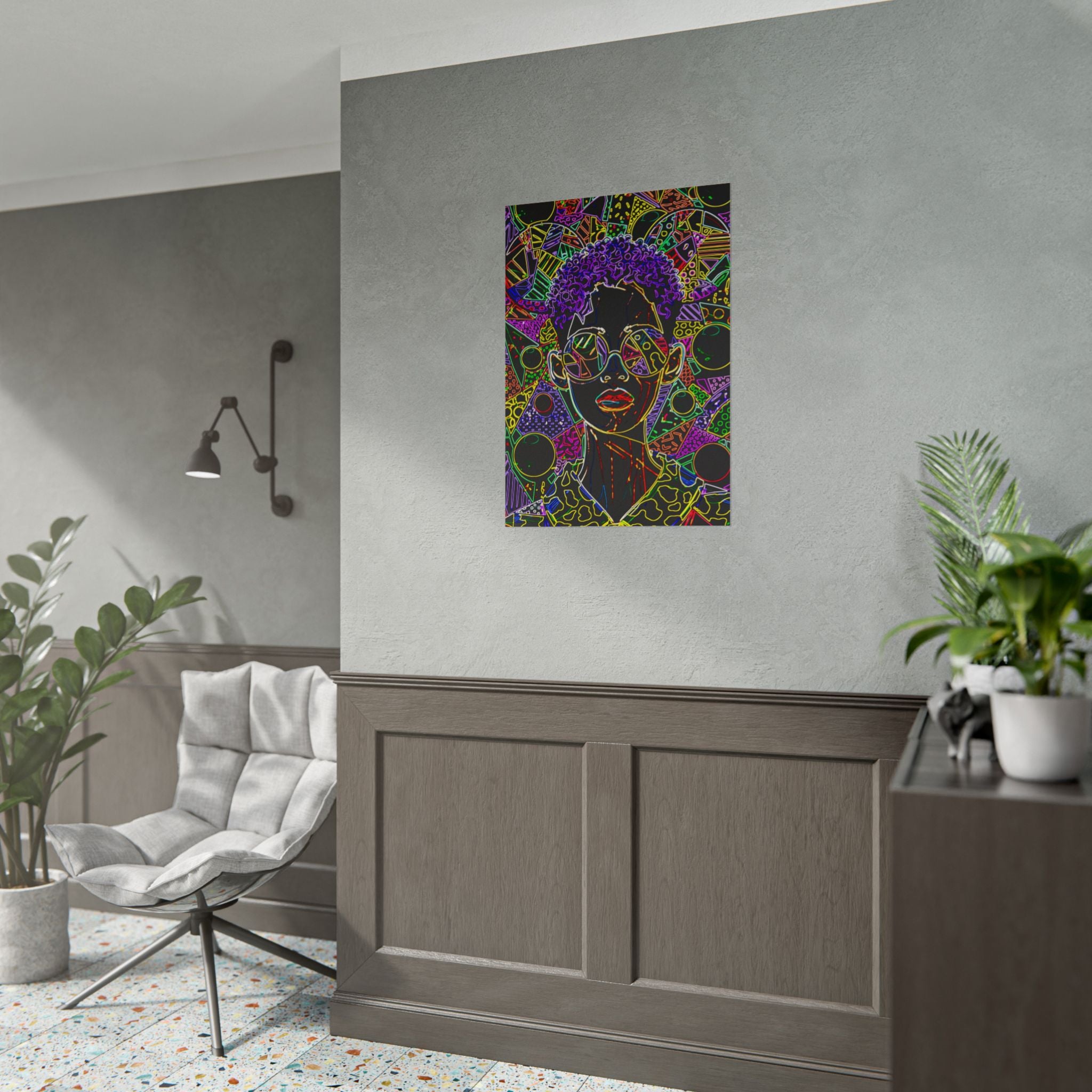Afrofuturist Neon Portrait Poster