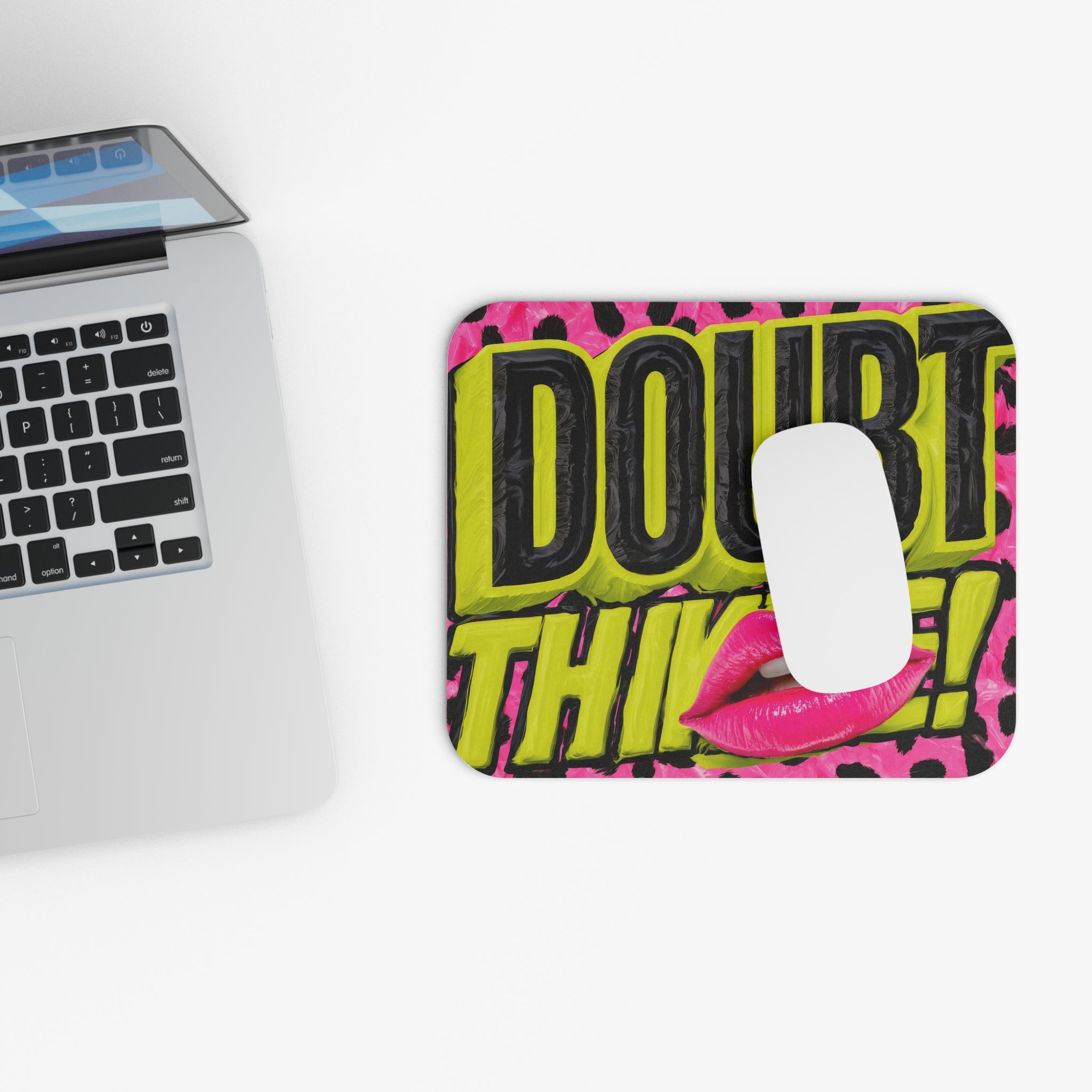 Doubt Thieve! Retro Pop Art Mouse Pad — Neon Lip Graphic Desk Mat