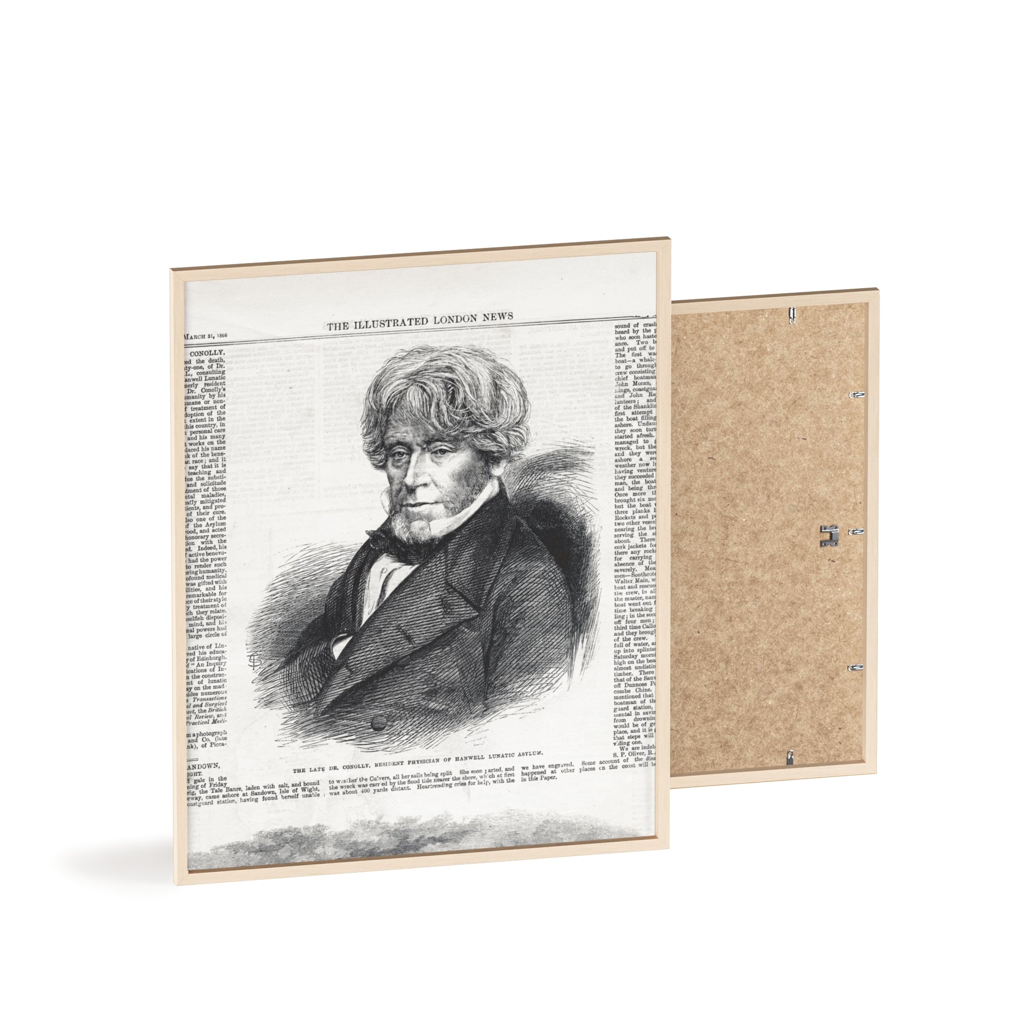 Dr. Conolly, Resident Physician of Hanwell Lunatic Asylum. Framed Vintage Portrait Print — Antique Newspaper Illustration Poster