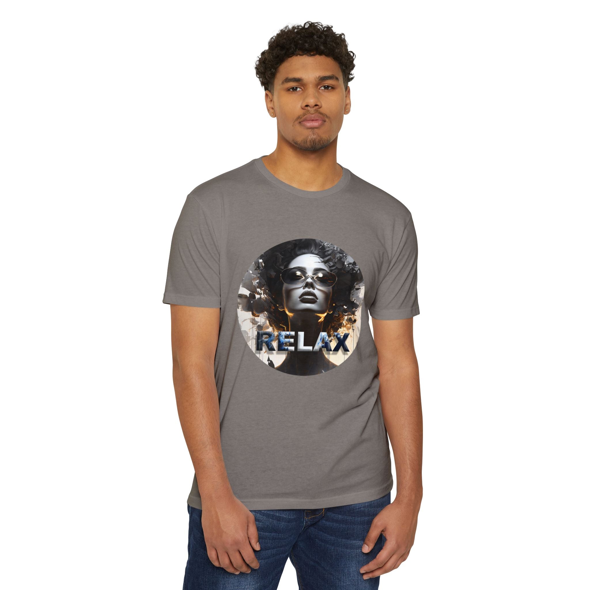 Relax Graphic T-Shirt — Vintage Portrait Tee with 'RELAX' Text