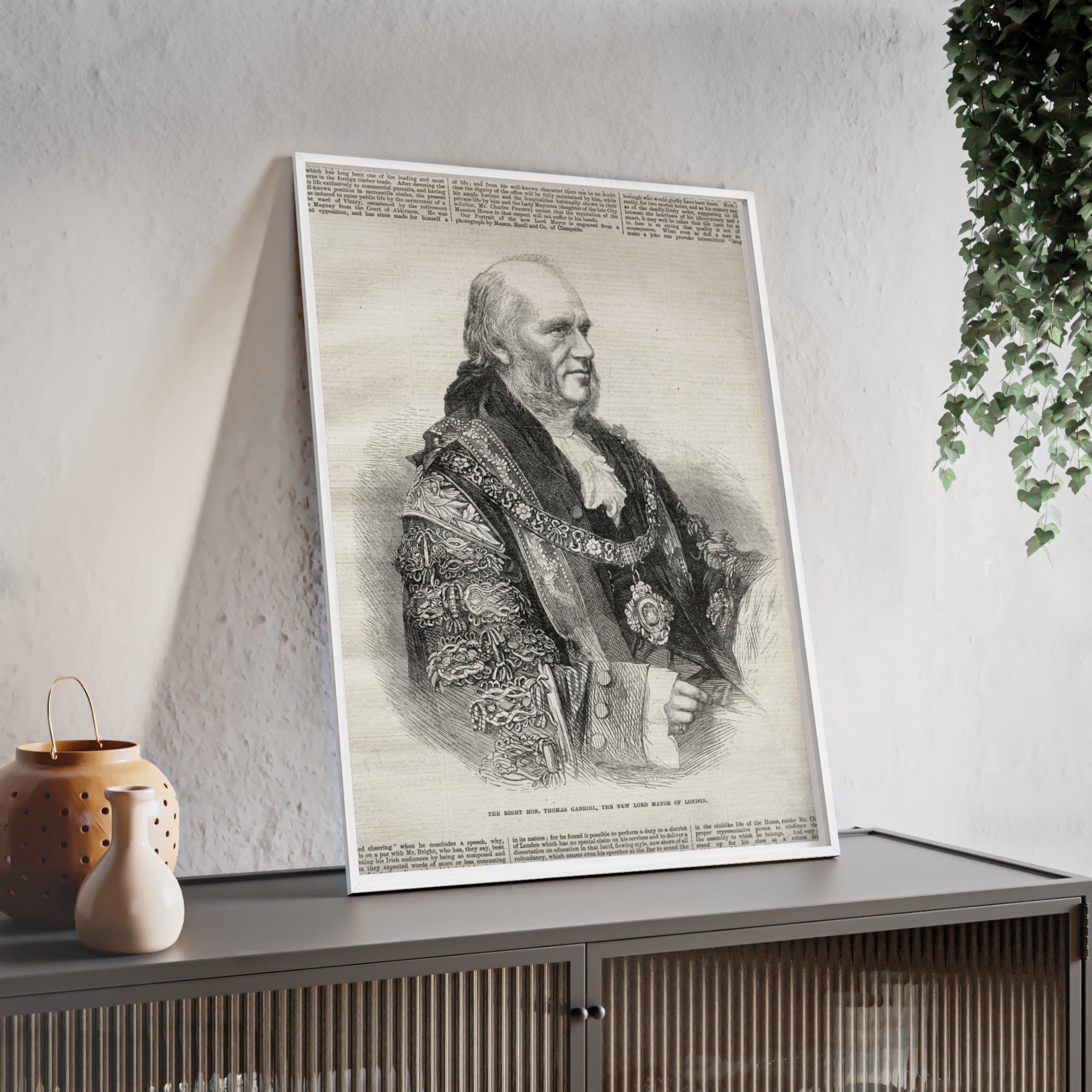 The Right Hon.Thomas Gabriel, the New Lord Mayor of London. Vintage Illustrated Statesman Poster with Black Wooden Frame
