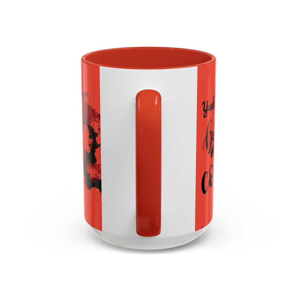 Red Coffee Mug - "Yeah, yeah, yeah ... First Coffee" Vintage Steam Design (11/15oz)