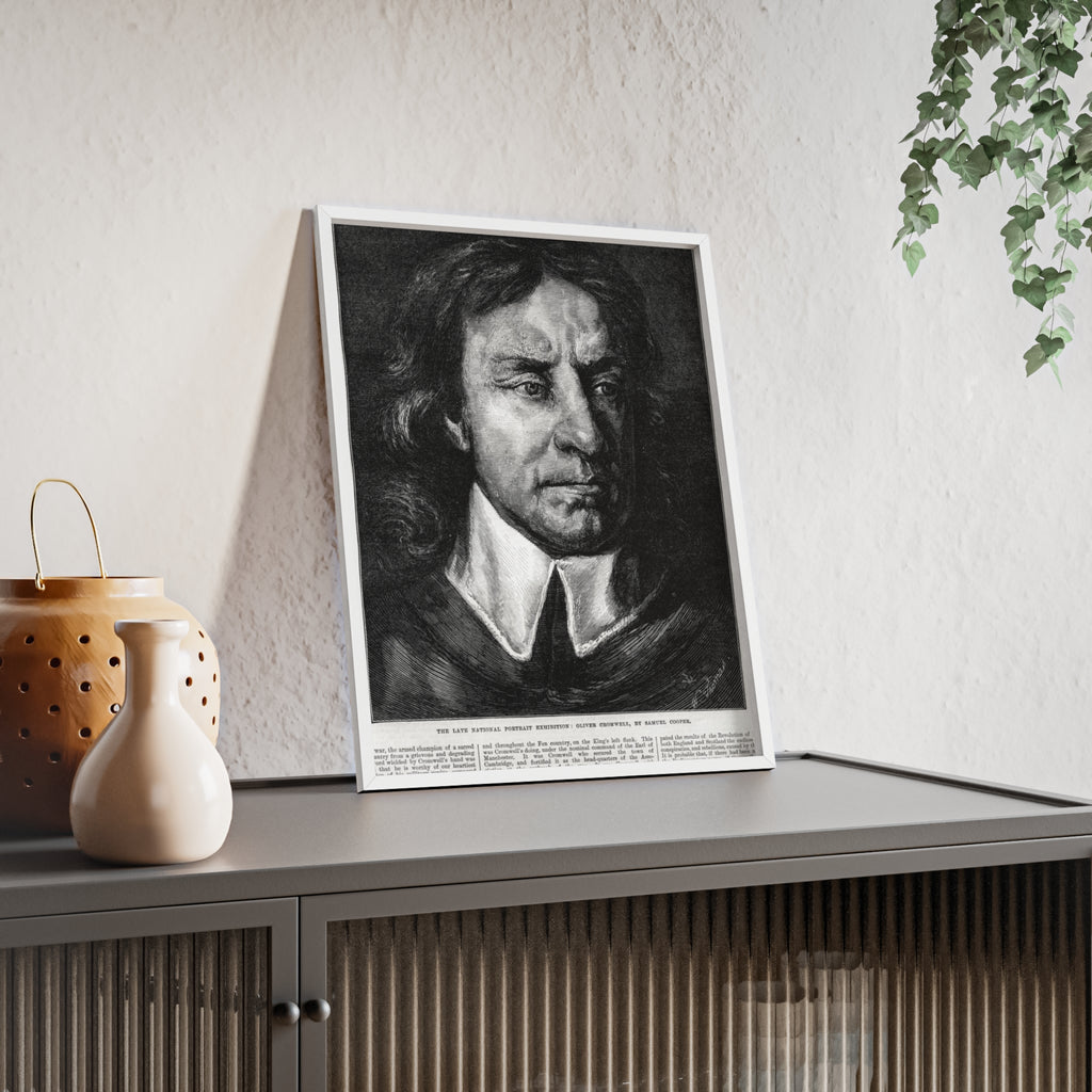 OLIVER CROMWELL. Historical Portrait Poster with Wooden Frame — Vintage Chalk-Style Print