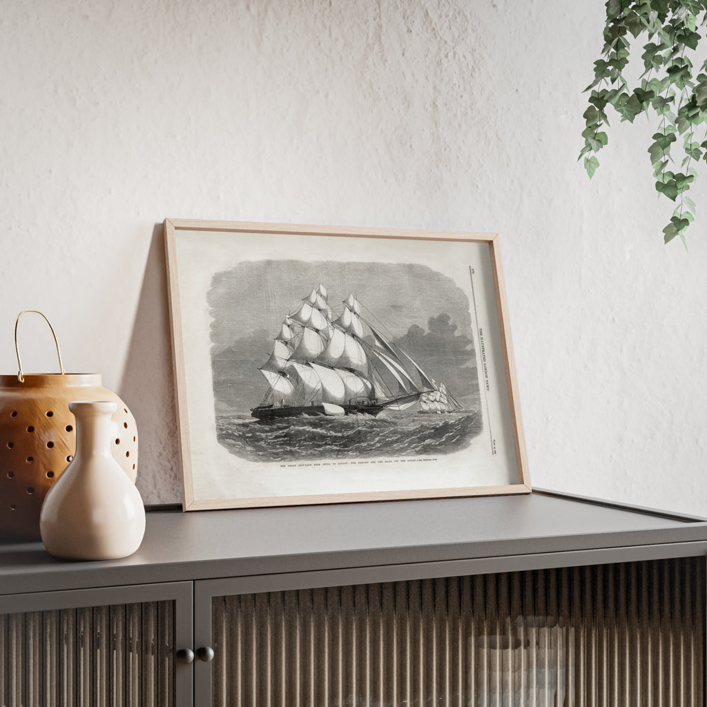 The Great Ship-Race from China to London. Vintage Sailing Ship Wall Poster with Wooden Frame – Nautical Marine Print