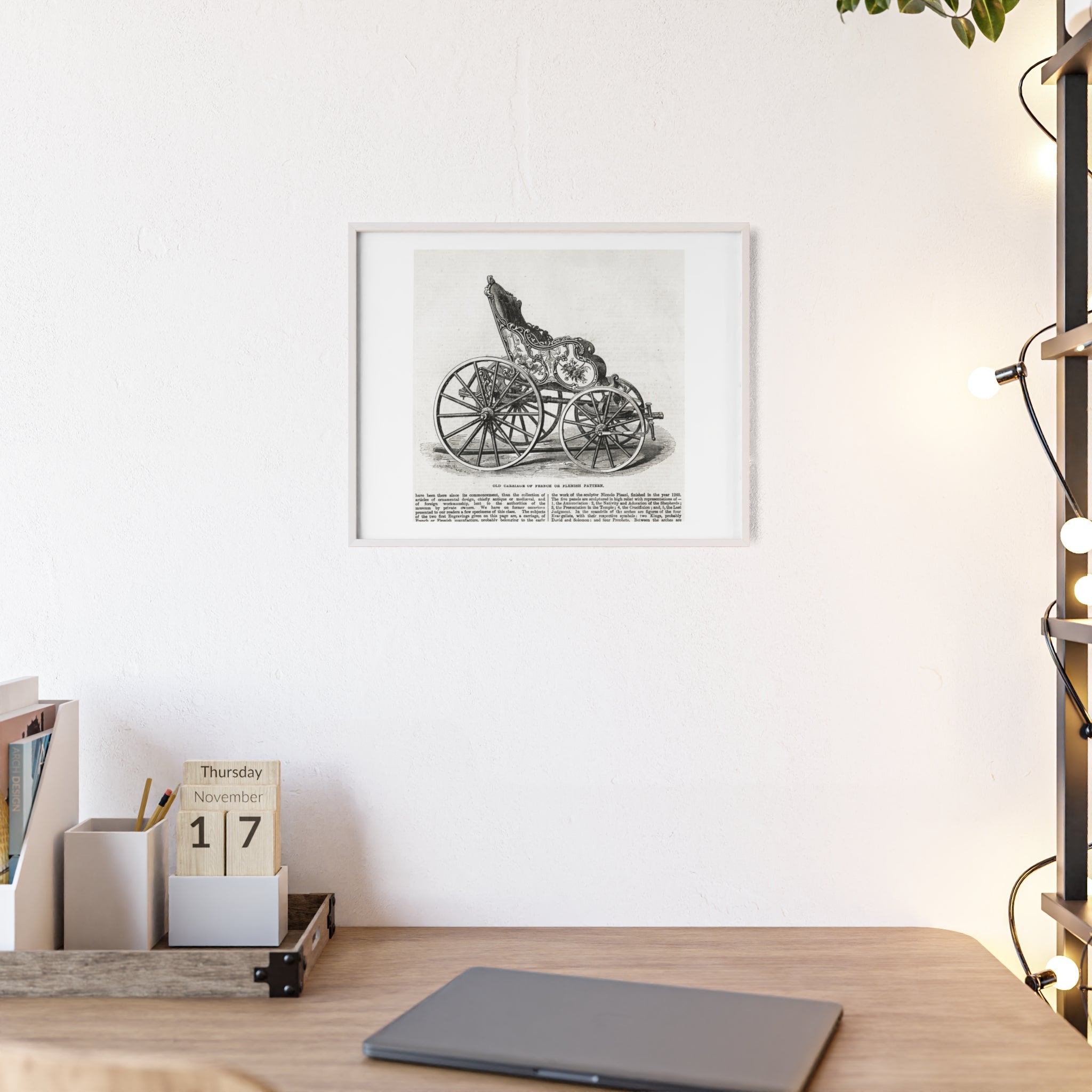 Old Carriage of French or Flemish Pattern. Vintage Carriage Print Poster with Wooden Frame — Antique Transportation Wall Art
