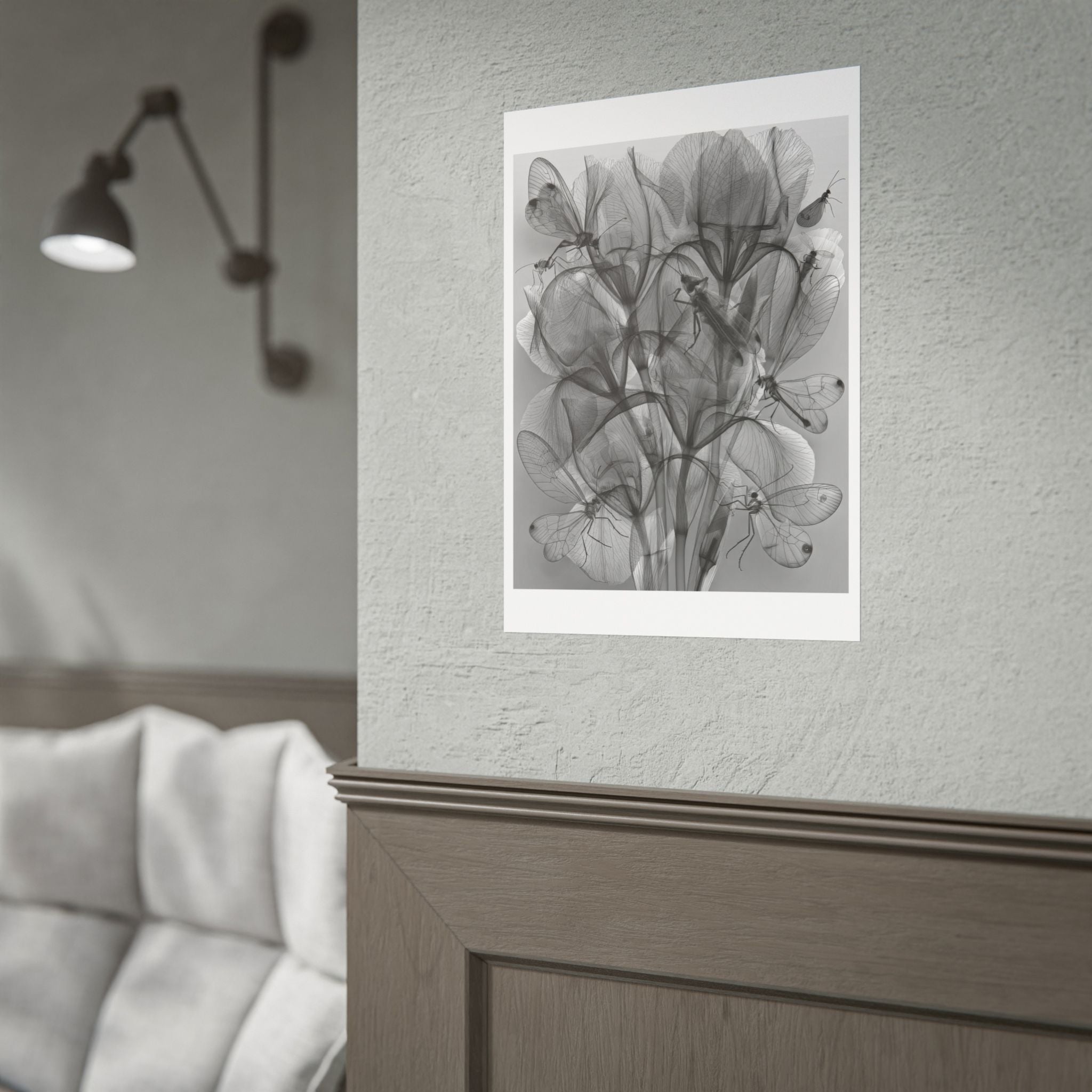 Botanical X-Ray Poster — Monochrome Floral Wall Art, Rolled Art Print