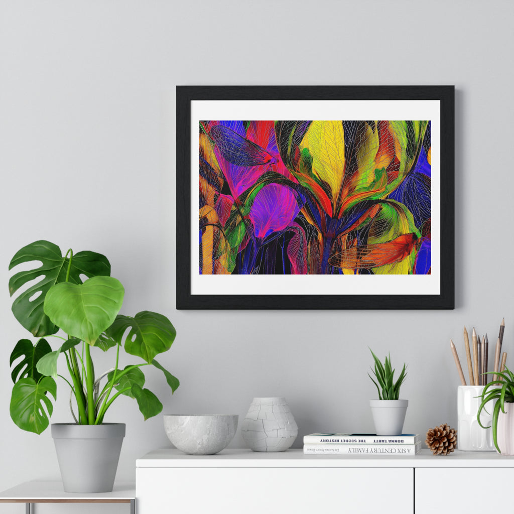Abstract Rainbow Floral Framed Poster — Colorful Modern Wall Art (Horizontal)
