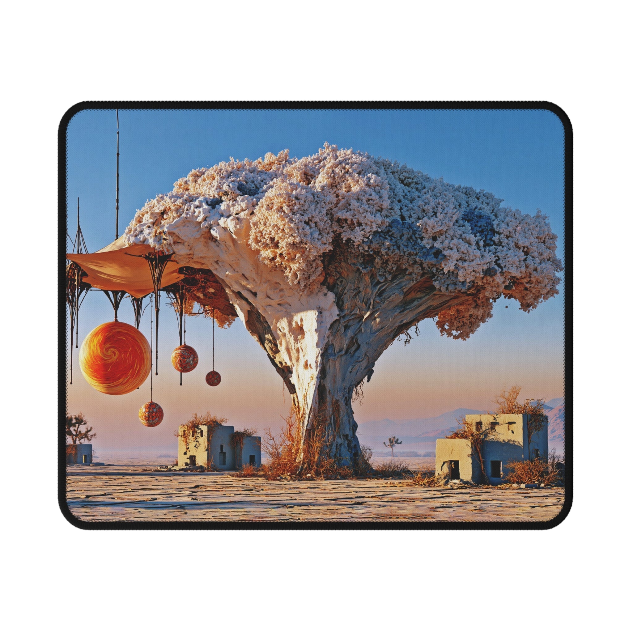 Fantasy Desert Tree Gaming Mouse Pad — Surreal Sci‑Fi Landscape Non‑Slip Pad