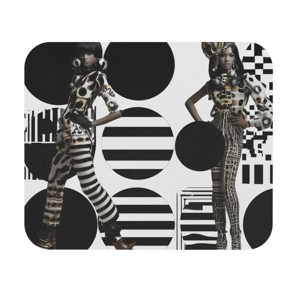 Monochrome Fashion Mouse Pad — Black & White Geometric Model Print