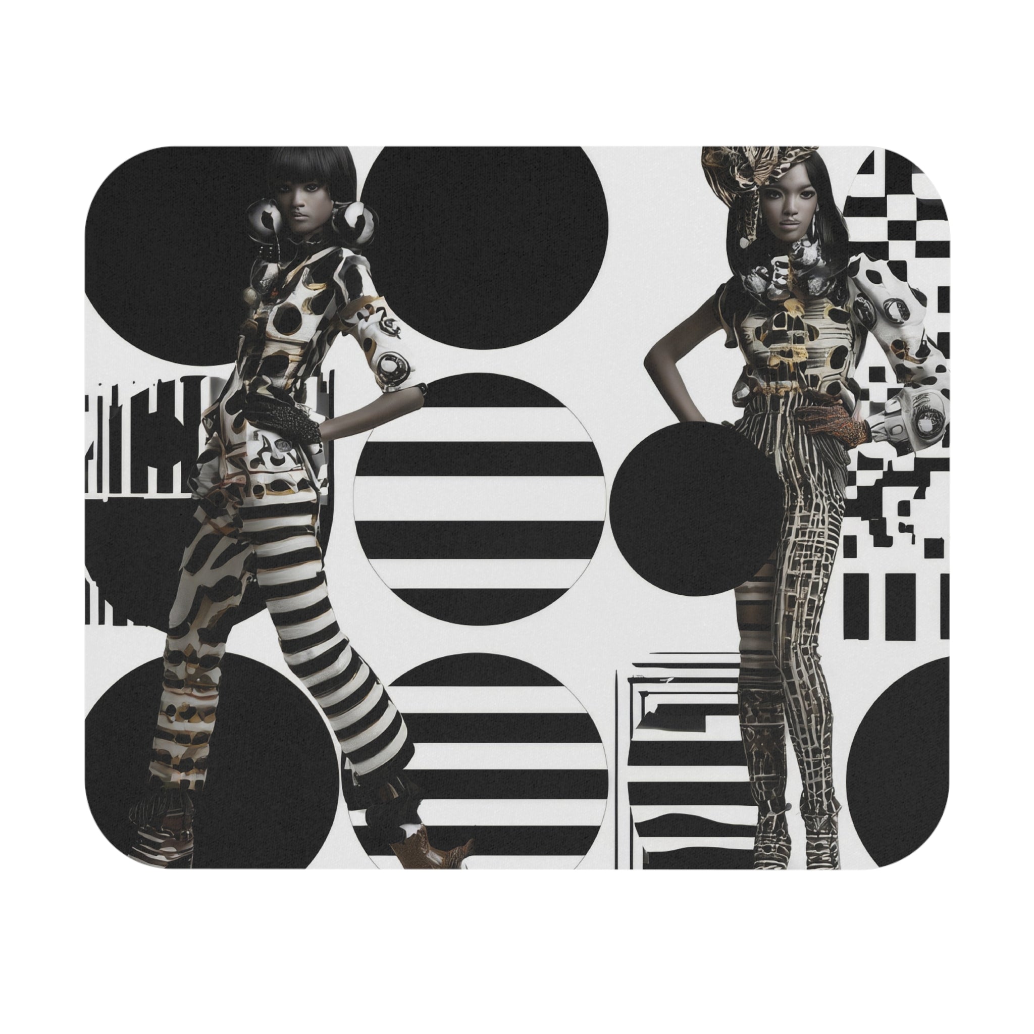 Monochrome Fashion Mouse Pad — Black & White Geometric Model Print