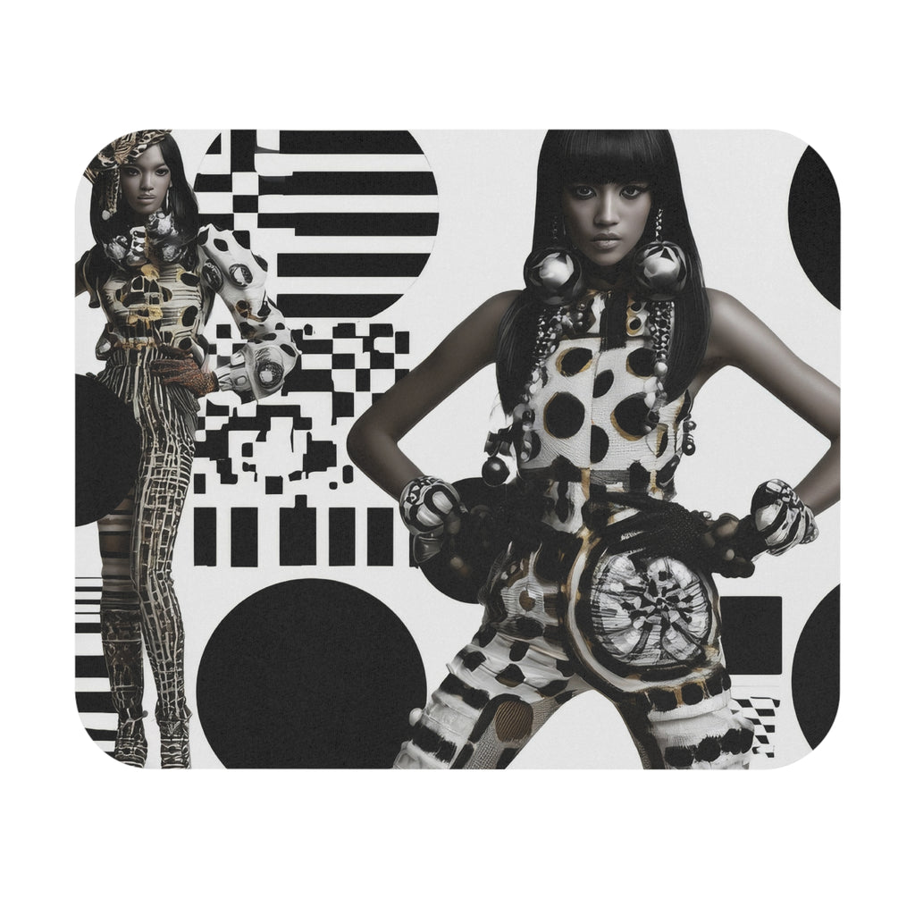 Retro Geometric Fashion Mouse Pad — Black & White Patterned Model Design