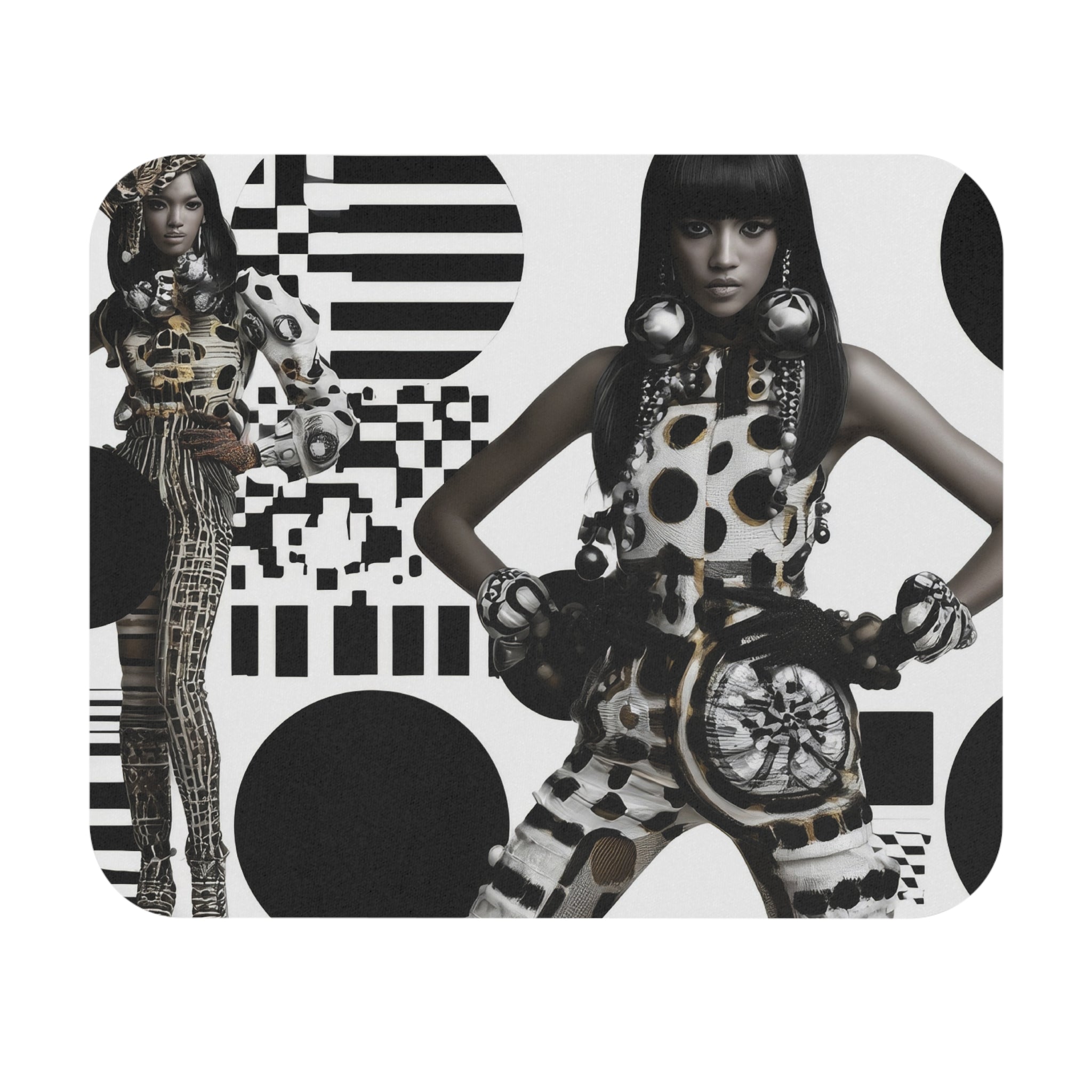 Retro Geometric Fashion Mouse Pad — Black & White Patterned Model Design