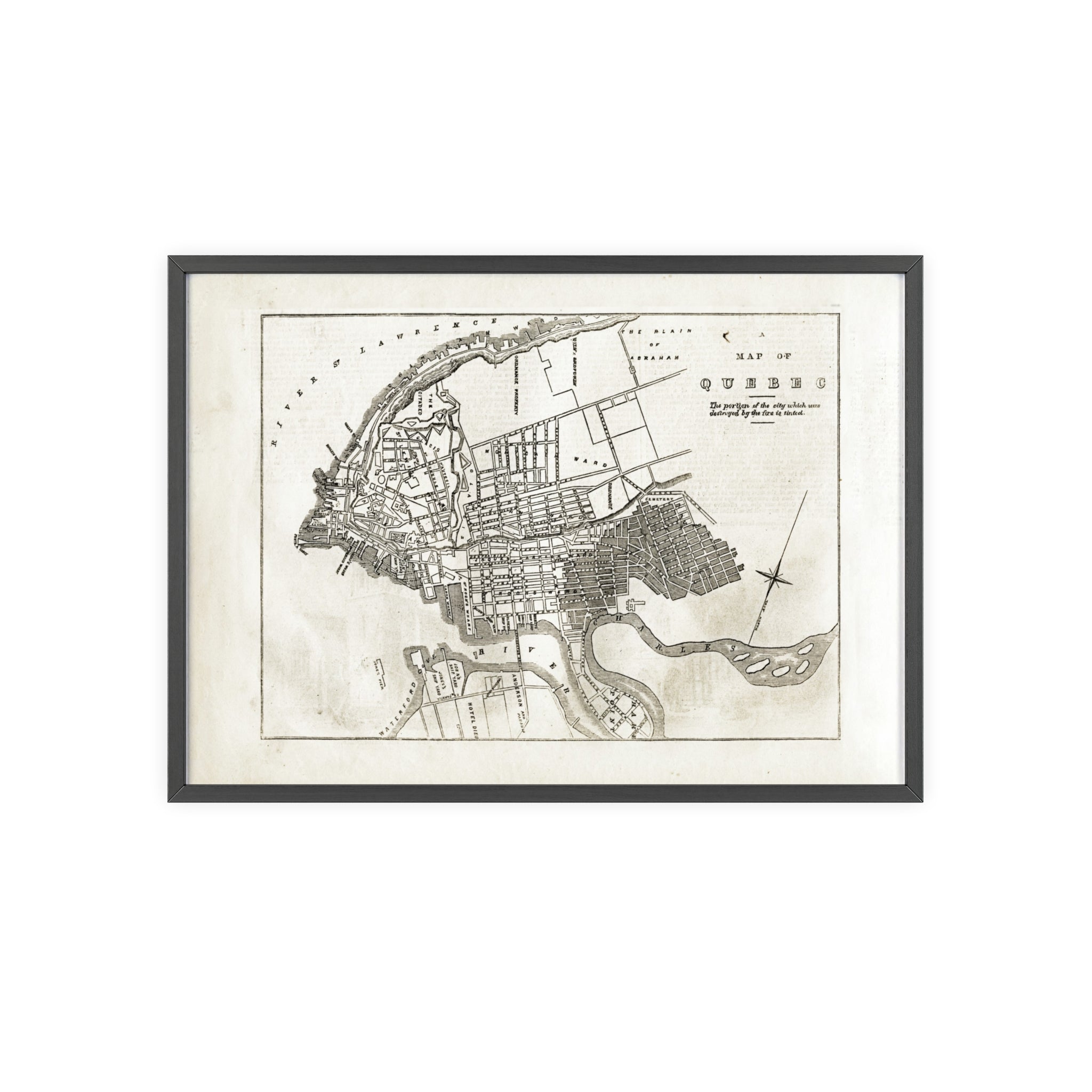 Map of QUEBEC. Vintage City Map Poster with Wooden Frame — Antique Style Wall Art