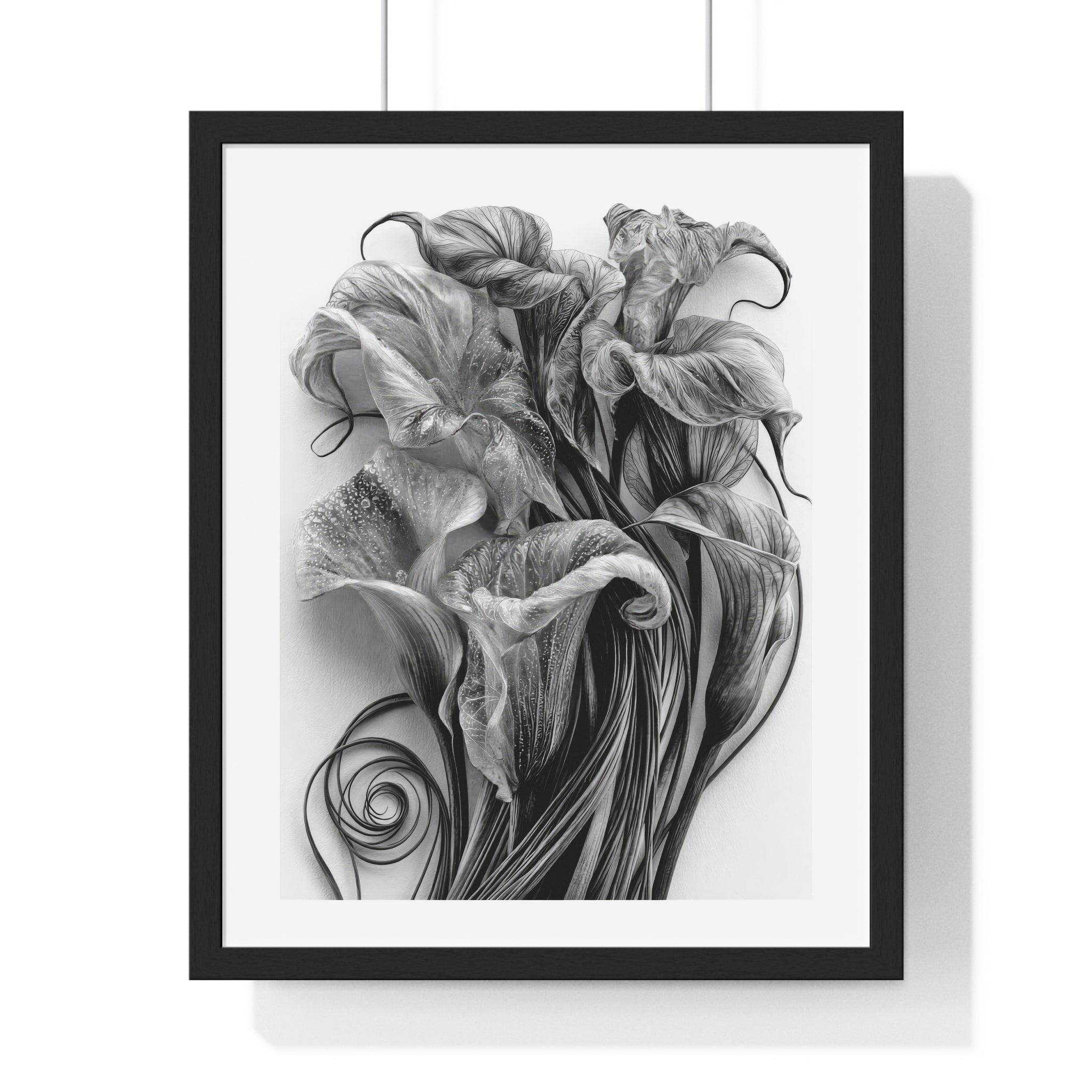 Framed Poster — Monochrome Calla Lily Botanical Art Print