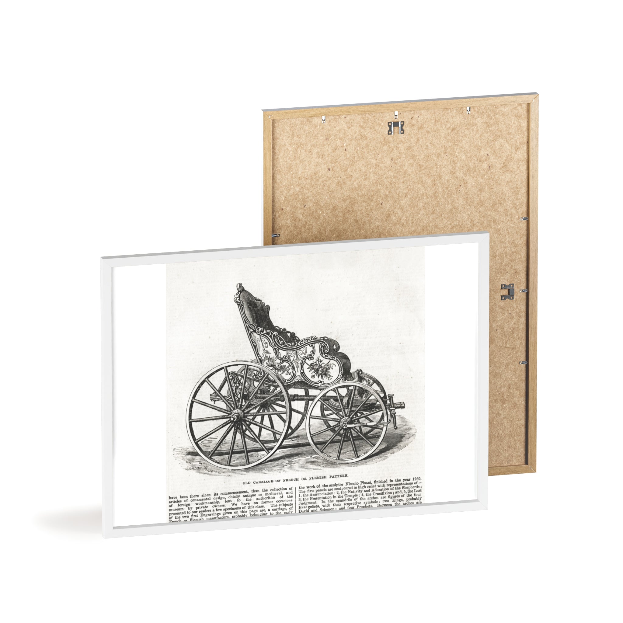 Old Carriage of French or Flemish Pattern. Vintage Carriage Print Poster with Wooden Frame — Antique Transportation Wall Art