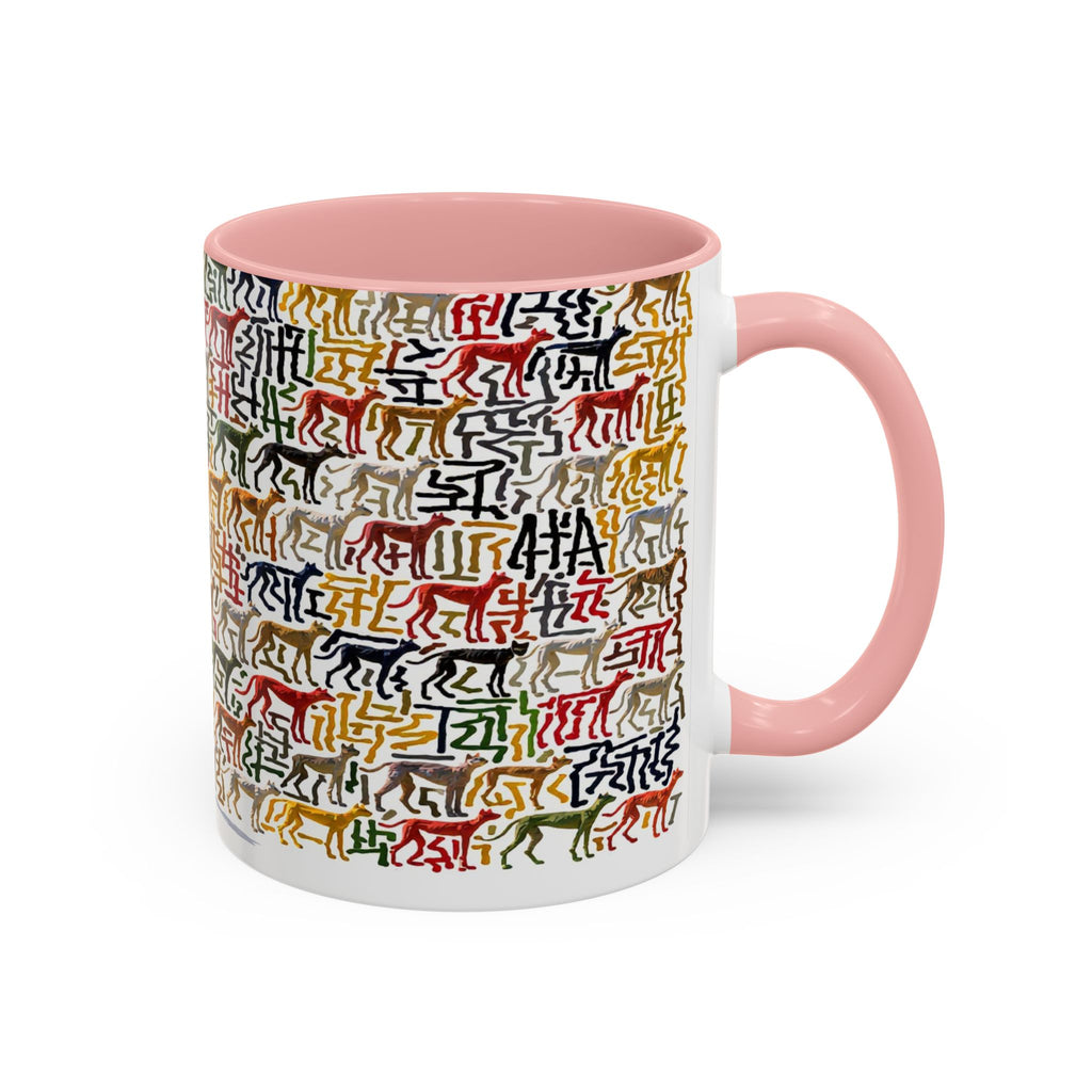 Greyhound Silhouette Accent Coffee Mug — Colorful Script Dog Pattern (11/15oz)