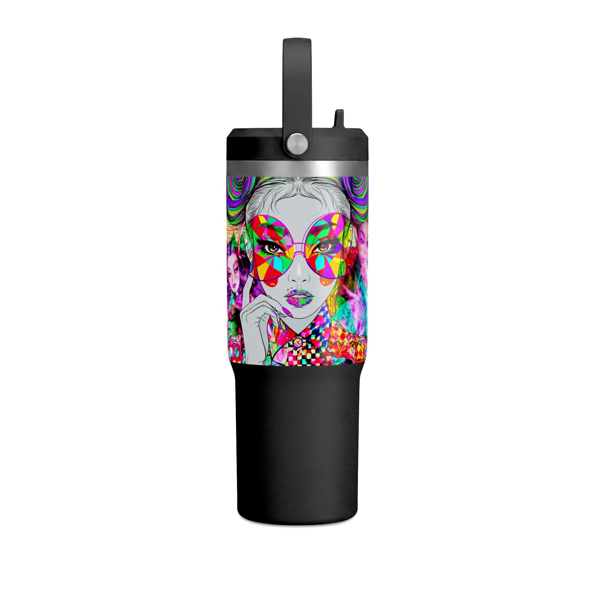 Colorful Pop Art Travel Tumbler – 32oz Nomad Insulated Cup with Retro Sunglasses Design