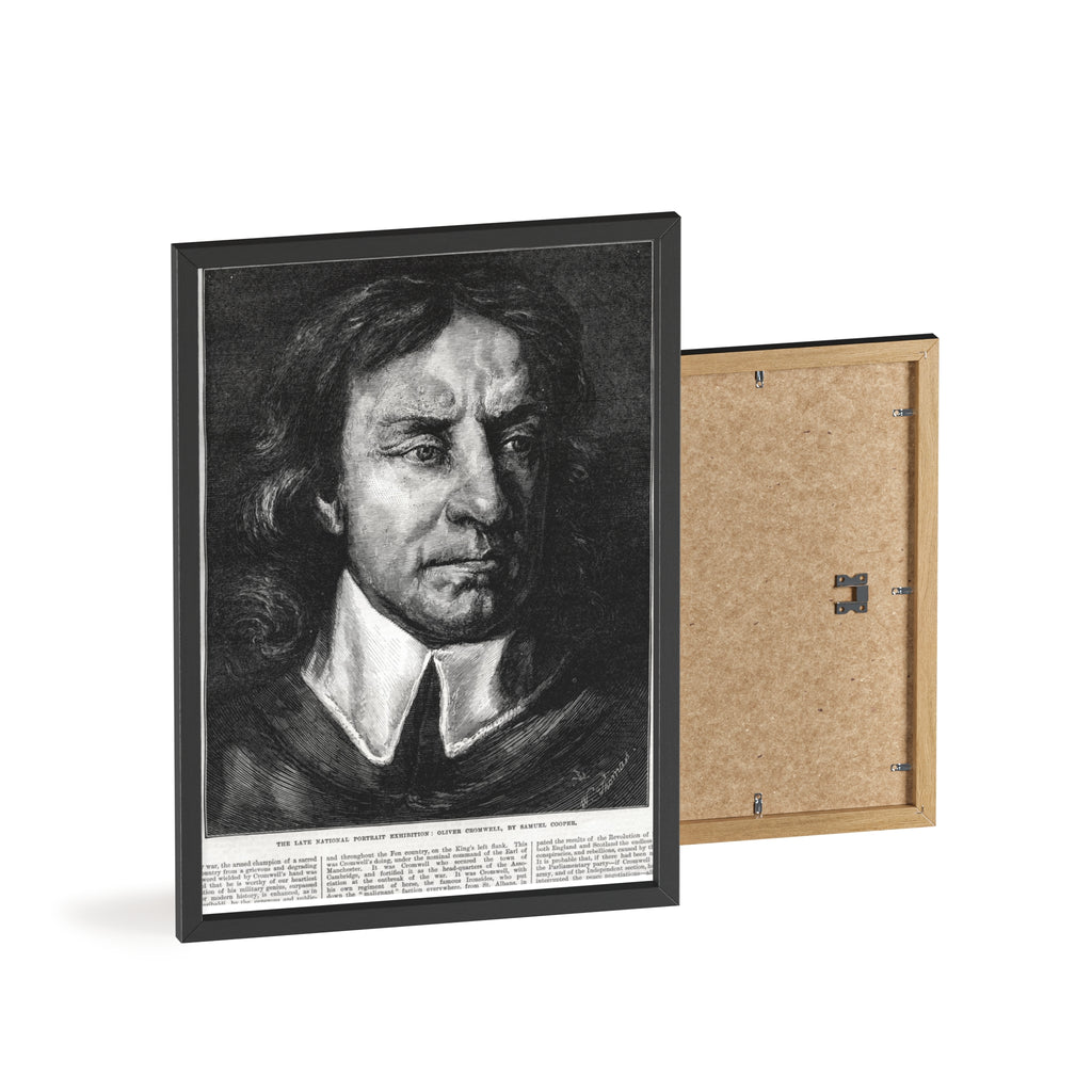 OLIVER CROMWELL. Historical Portrait Poster with Wooden Frame — Vintage Chalk-Style Print