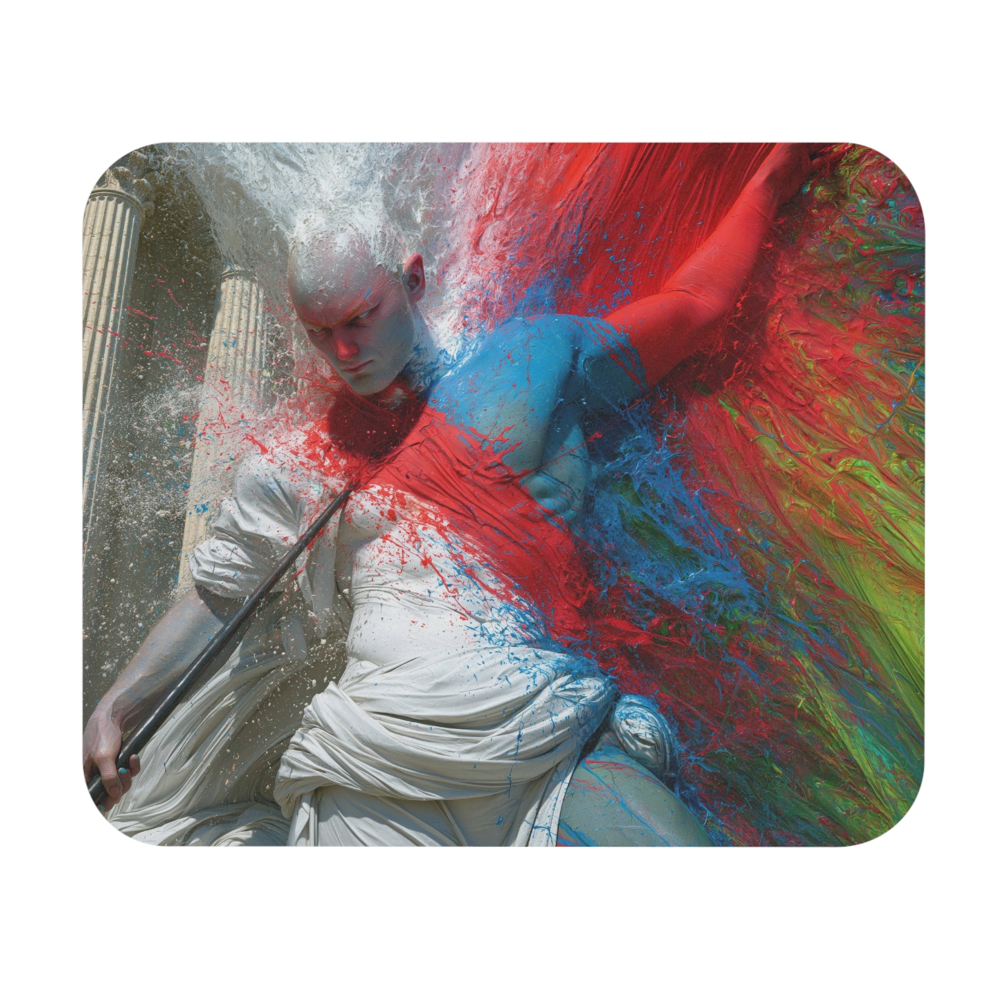 Color Burst Statue Mouse Pad — Vibrant Abstract Art Desk Mat for Creatives
