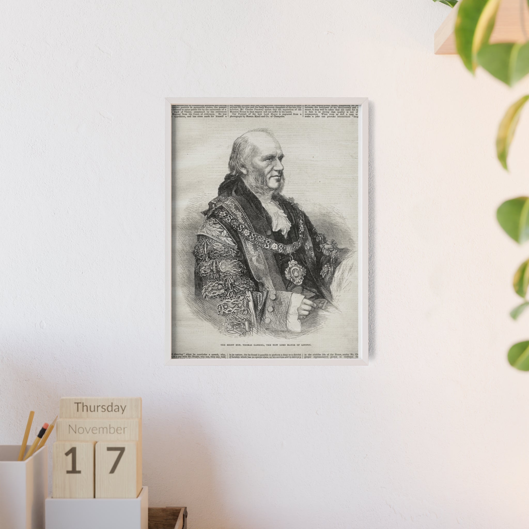 The Right Hon.Thomas Gabriel, the New Lord Mayor of London. Vintage Illustrated Statesman Poster with Black Wooden Frame