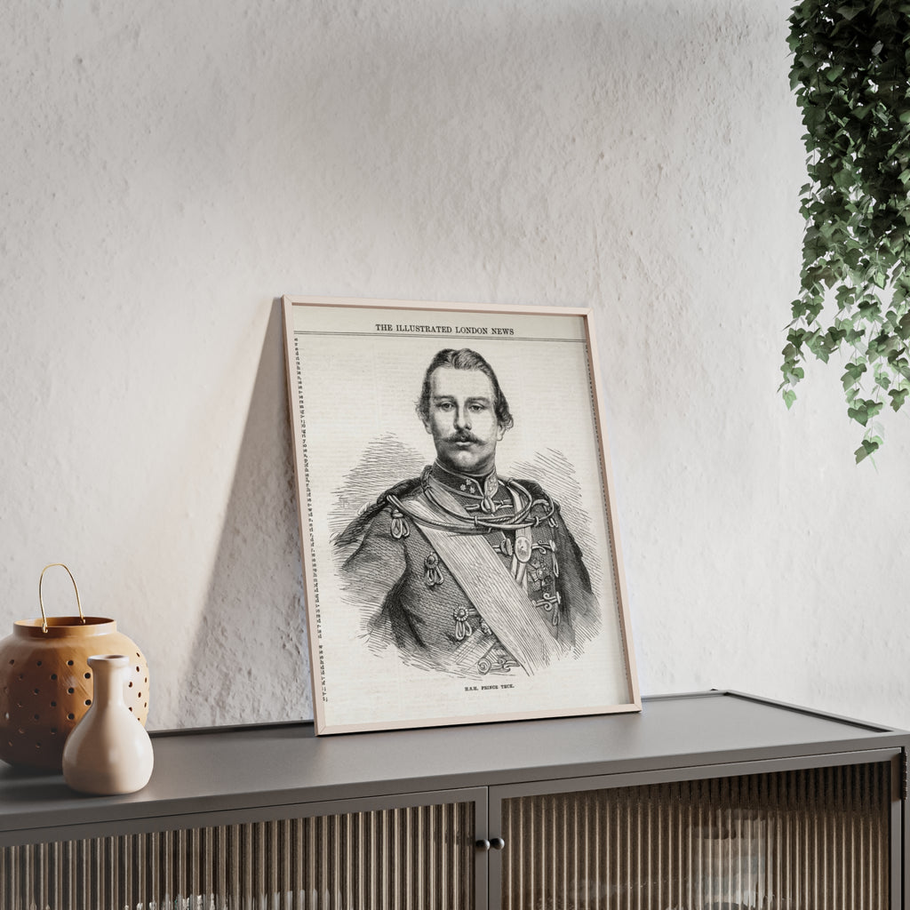 H.S.H. Prince TECK. Vintage Victorian Portrait Poster with Wooden Frame — Illustrated London News Print