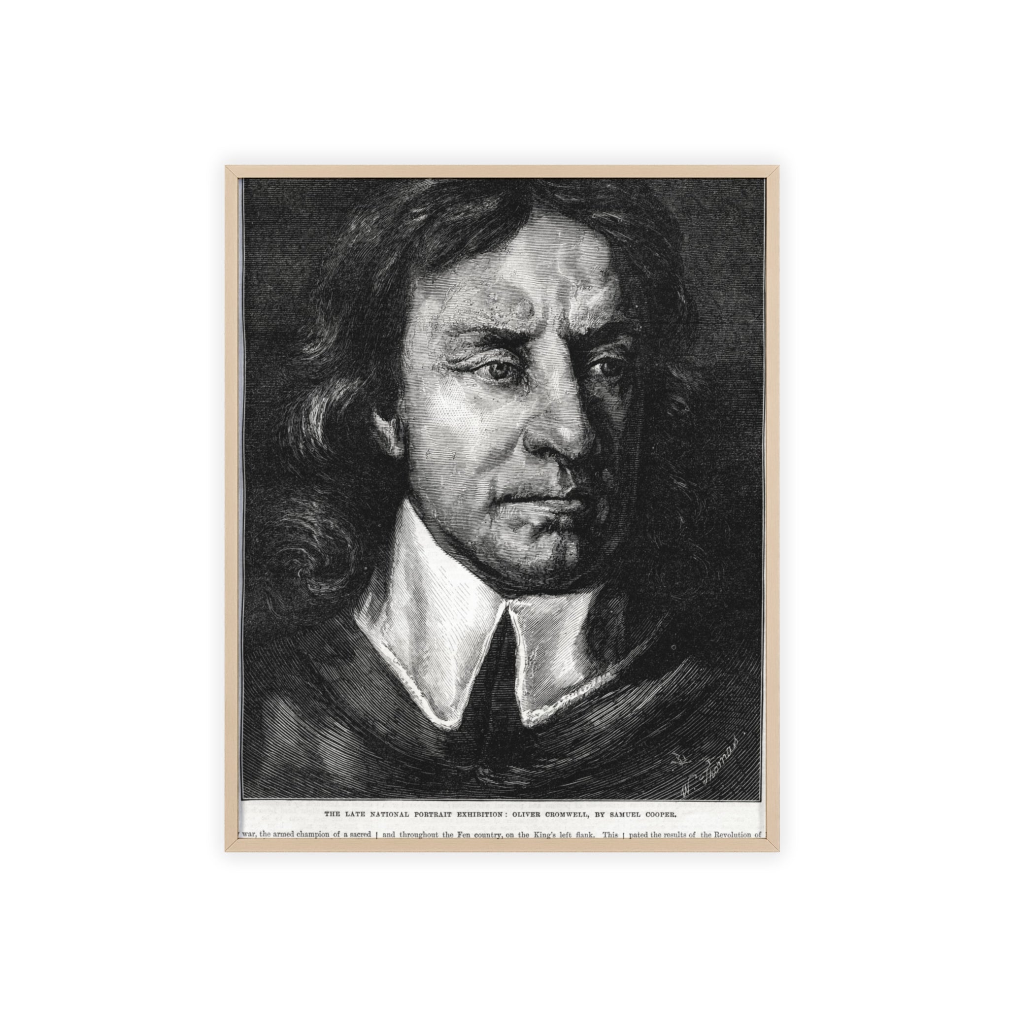 OLIVER CROMWELL. Historical Portrait Poster with Wooden Frame — Vintage Chalk-Style Print