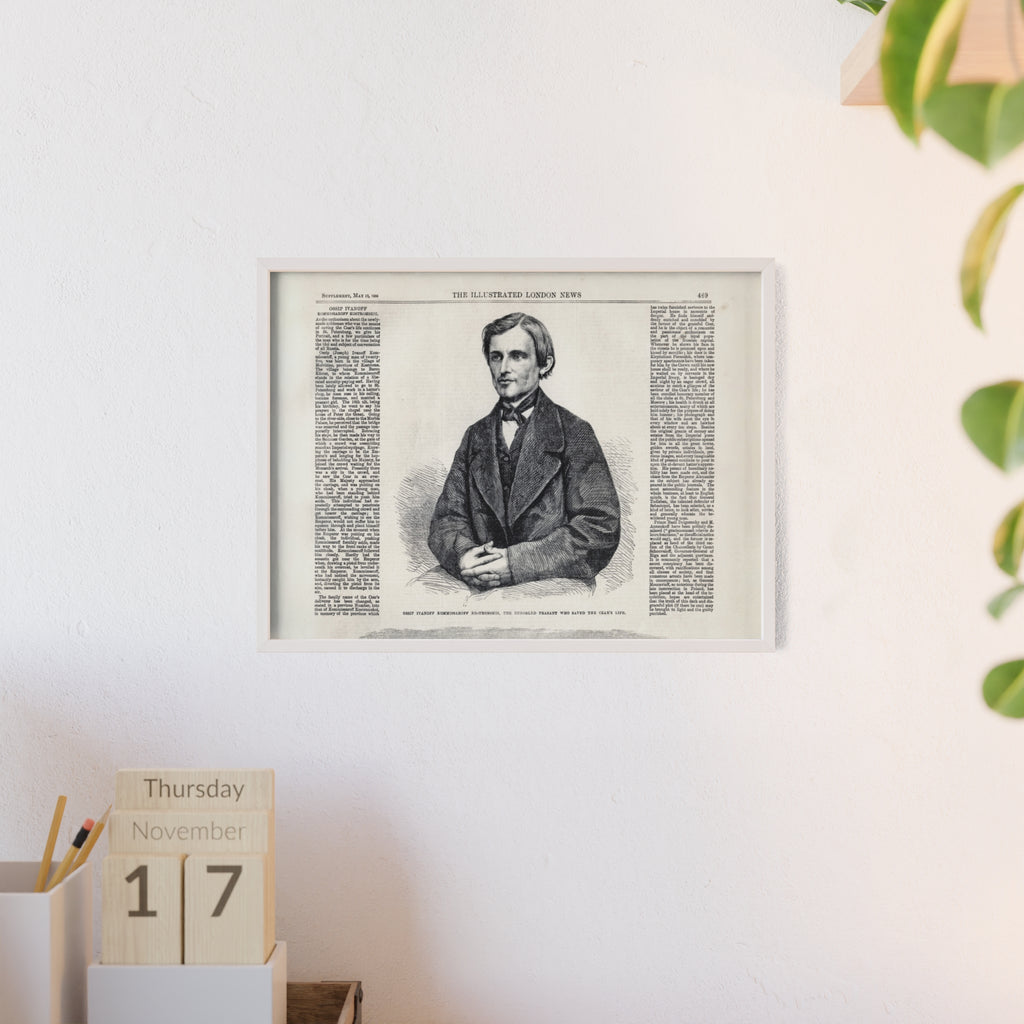 Portrait of Ossip Ivanoff the peasant who saved the Czar's Life. Vintage Newspaper Print Poster with Wooden Frame