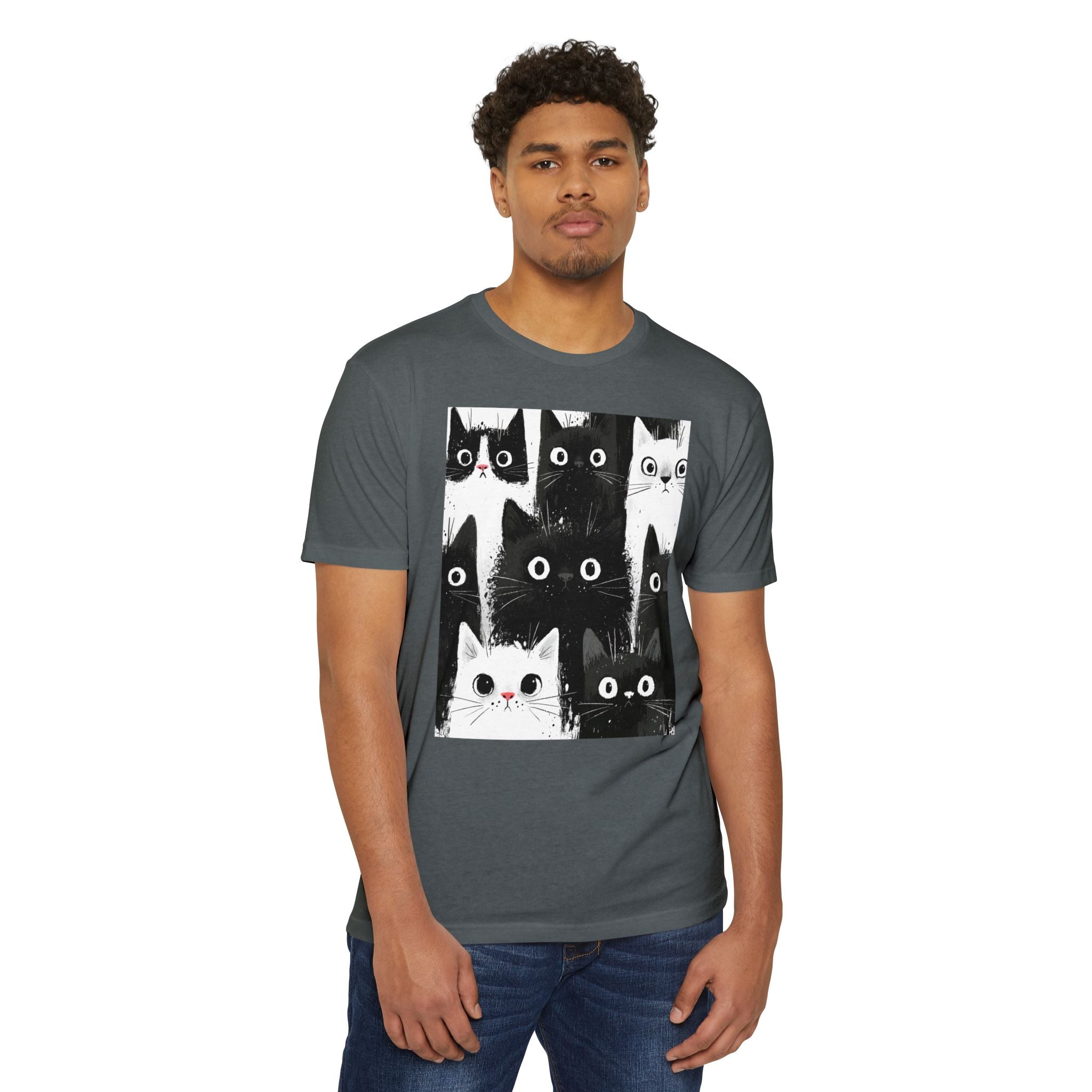 Cat Pack Graphic T-Shirt — Cute Black & White Cats Print