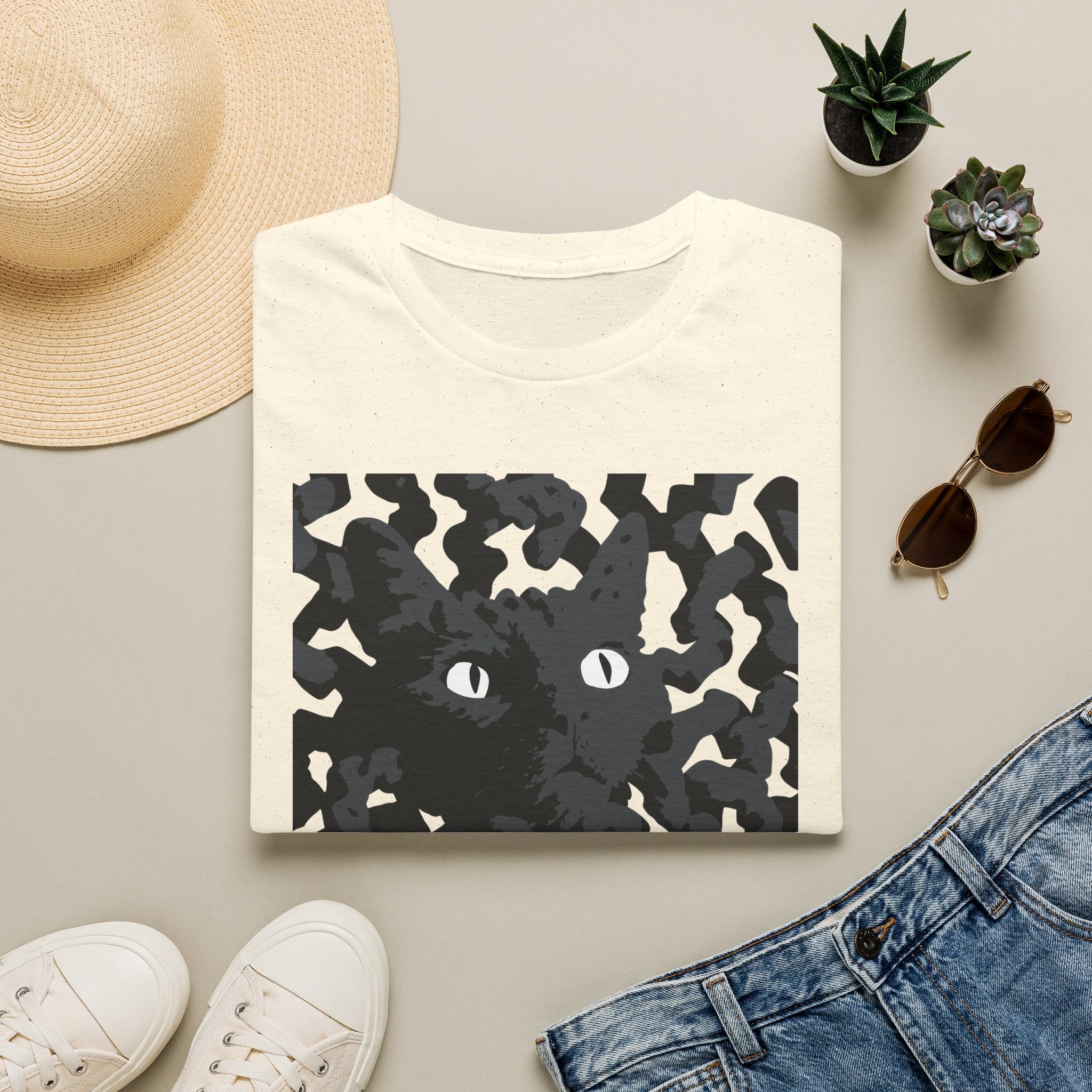 Black Cat Camouflage Graphic T‑Shirt