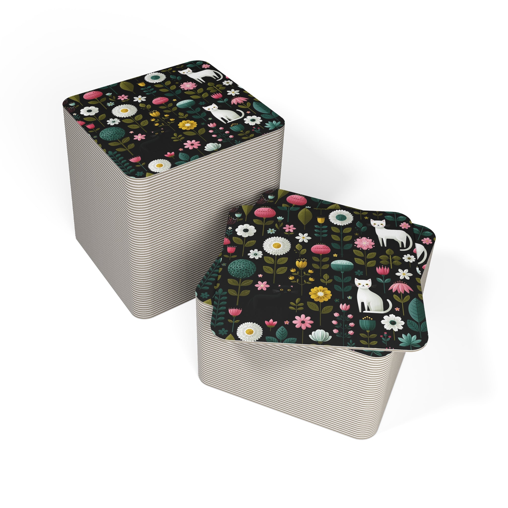Floral Cats Coasters — Set of Decorative Square Drink Coasters (50–100 pcs)