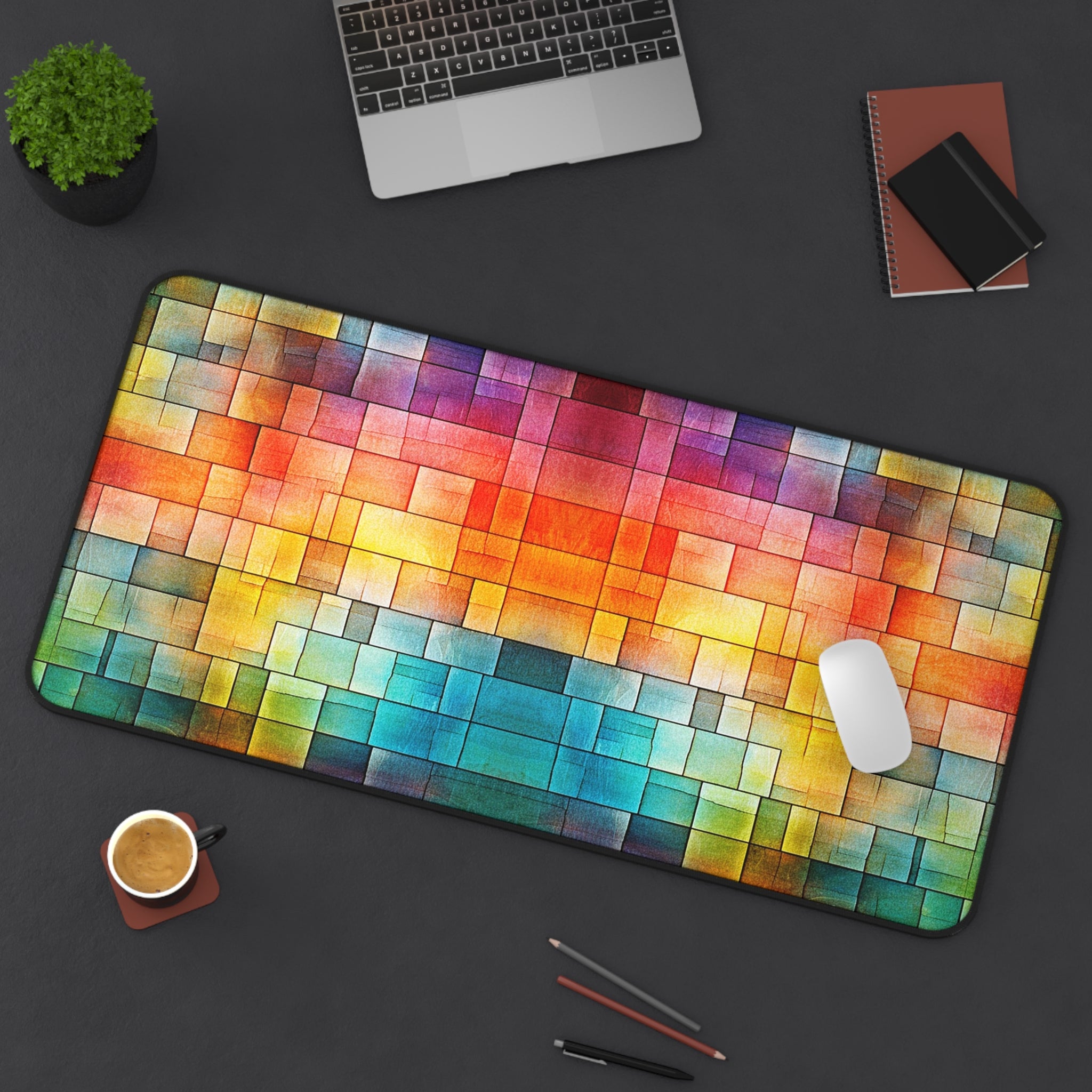 Colorwave Mosaic Desk Mat — Vibrant Pixel Art Mousepad