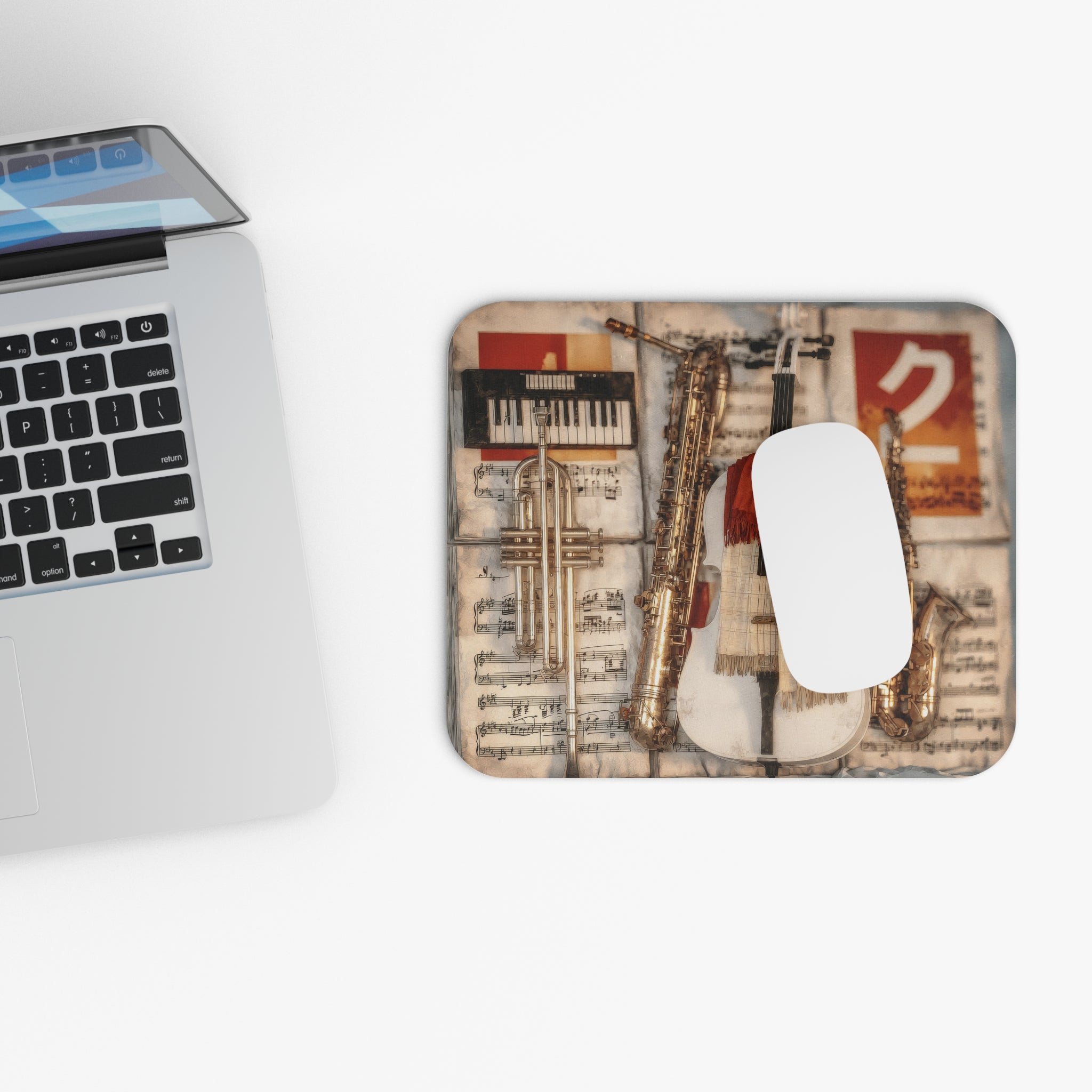 Music Instruments Mouse Pad — Vintage Violin, Saxophone & Keyboard Desk Mat