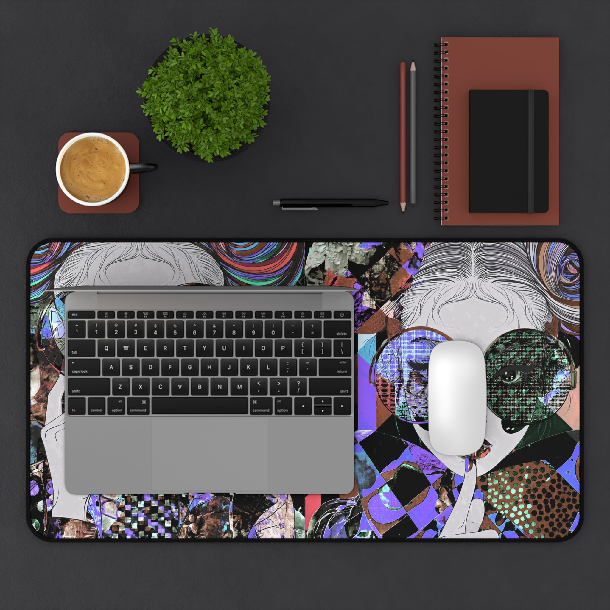 Psychedelic Pop Art Desk Mat — Retro Twin Sunglasses Illustration