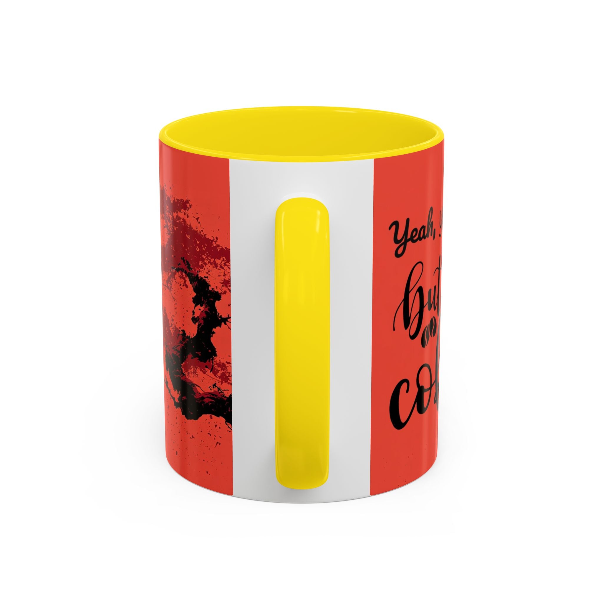 Red Coffee Mug - "Yeah, yeah, yeah ... First Coffee" Vintage Steam Design (11/15oz)