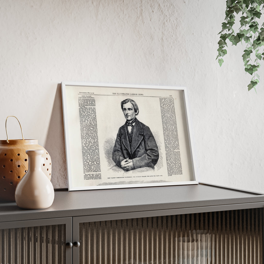 Portrait of Ossip Ivanoff the peasant who saved the Czar's Life. Vintage Newspaper Print Poster with Wooden Frame