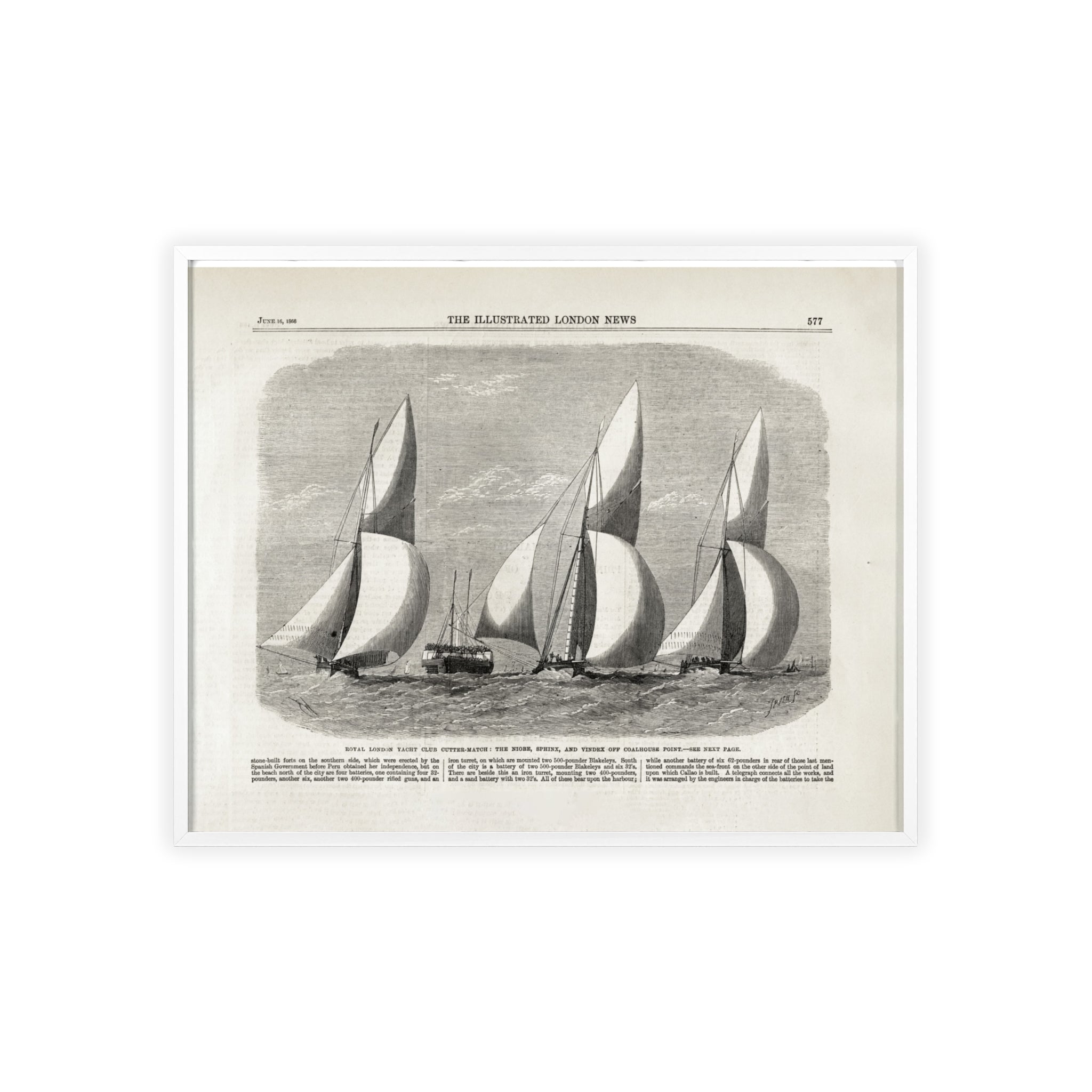 Royal London Yacht Club Cutter-Match. Vintage Sailing Print Poster with Wooden Frame — Nautical Wall Art