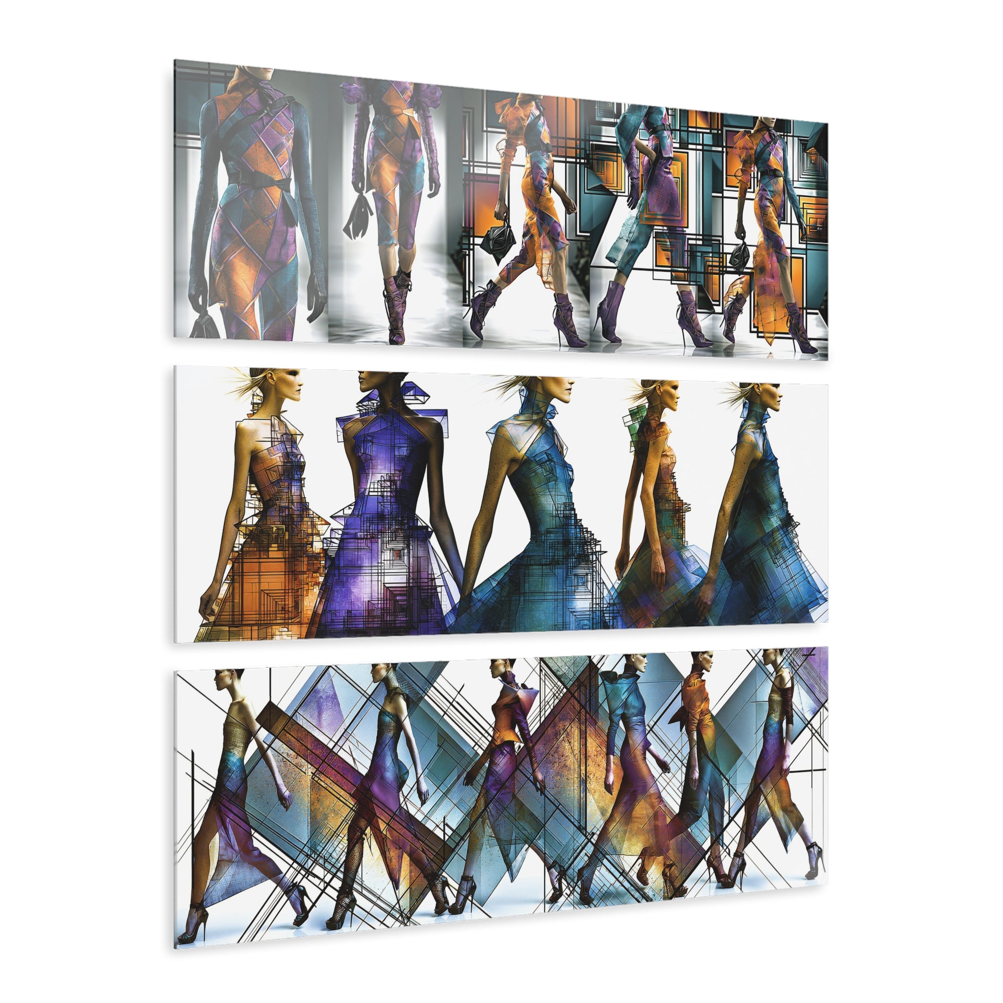 Fashion Runway Triptych Acrylic Wall Art — Modern Figurative Prints