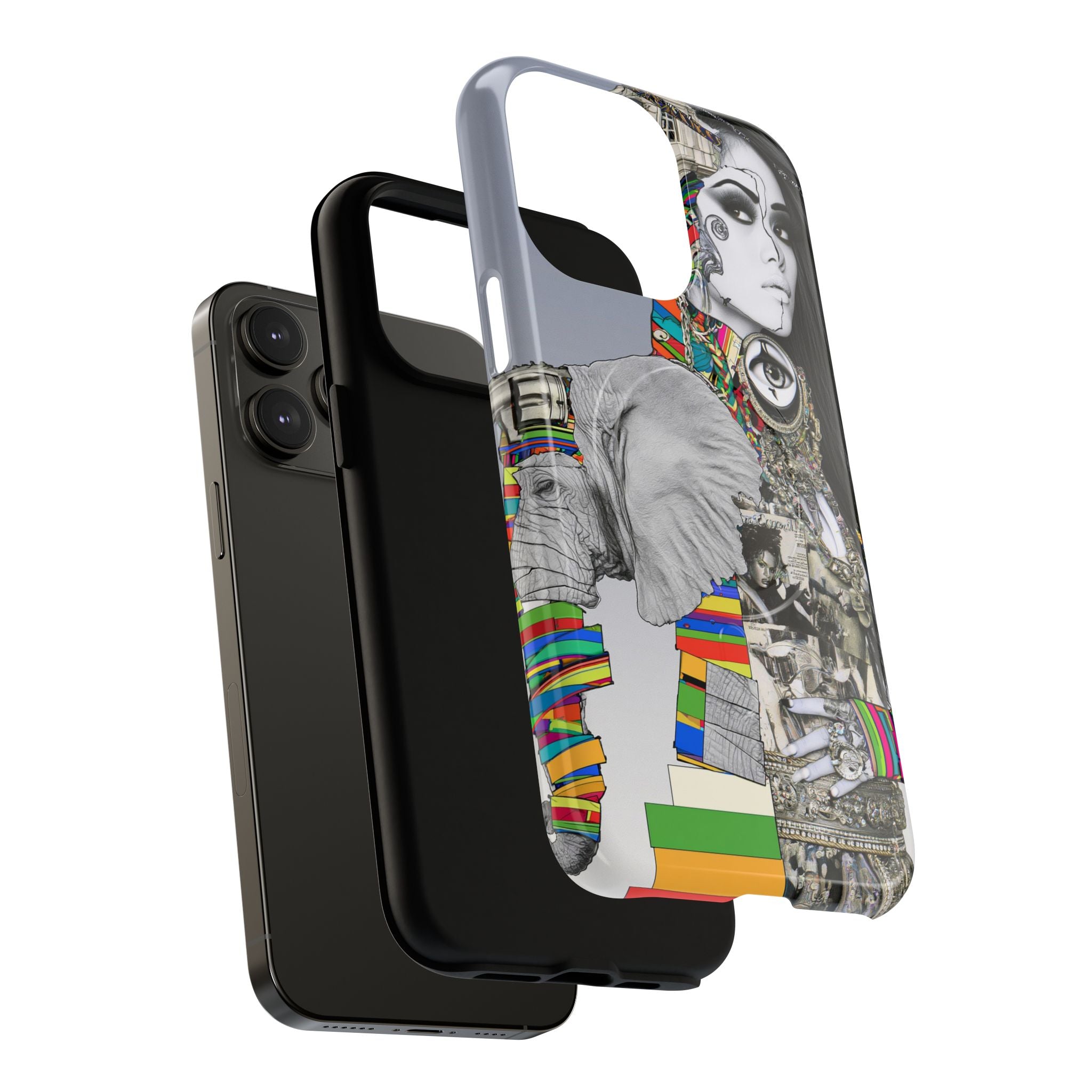 Artistic Elephant Collage Phone Case — Tough Magnetic Protective Cover
