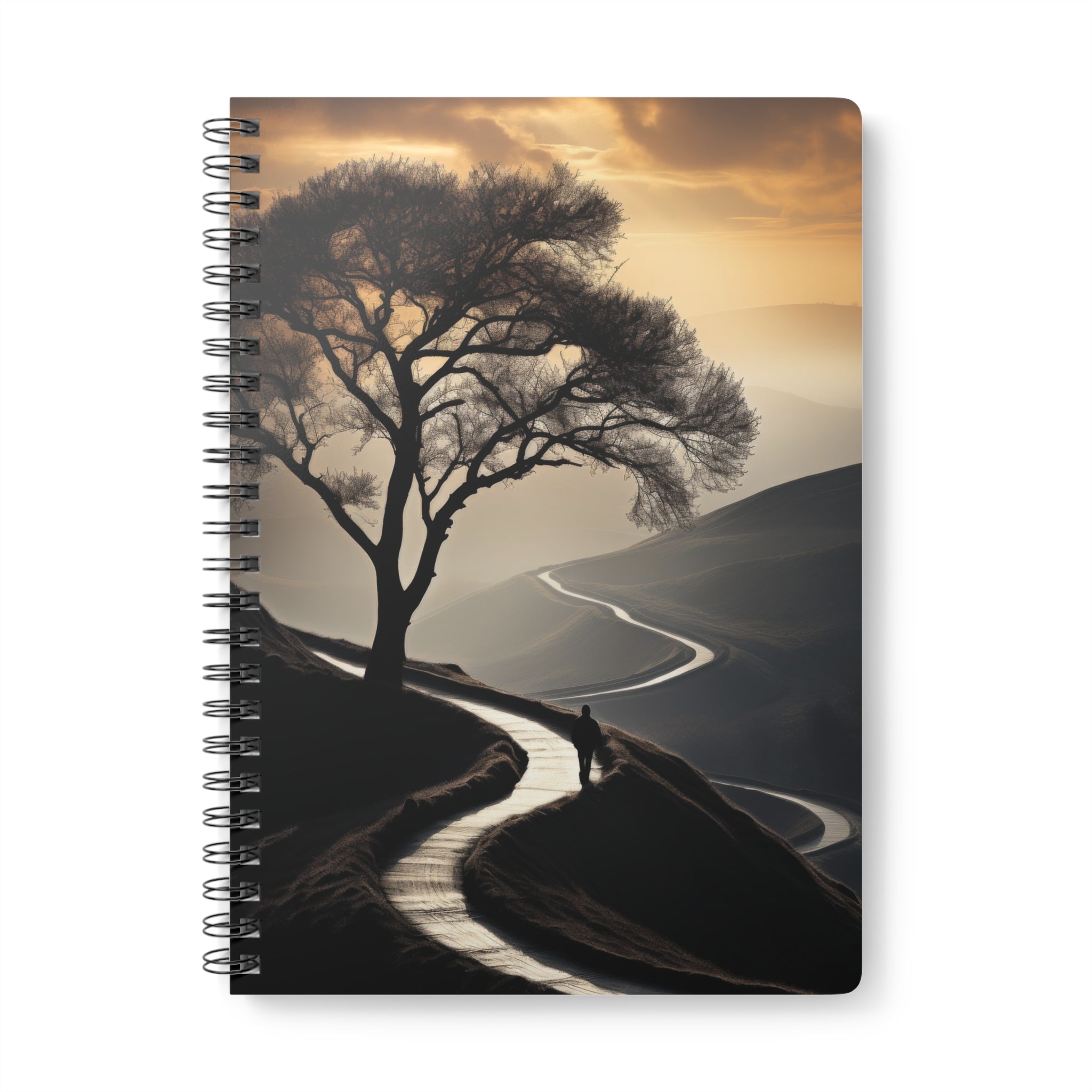 A5 Wirobound Notebook — Serene Sunset Tree Path Journal