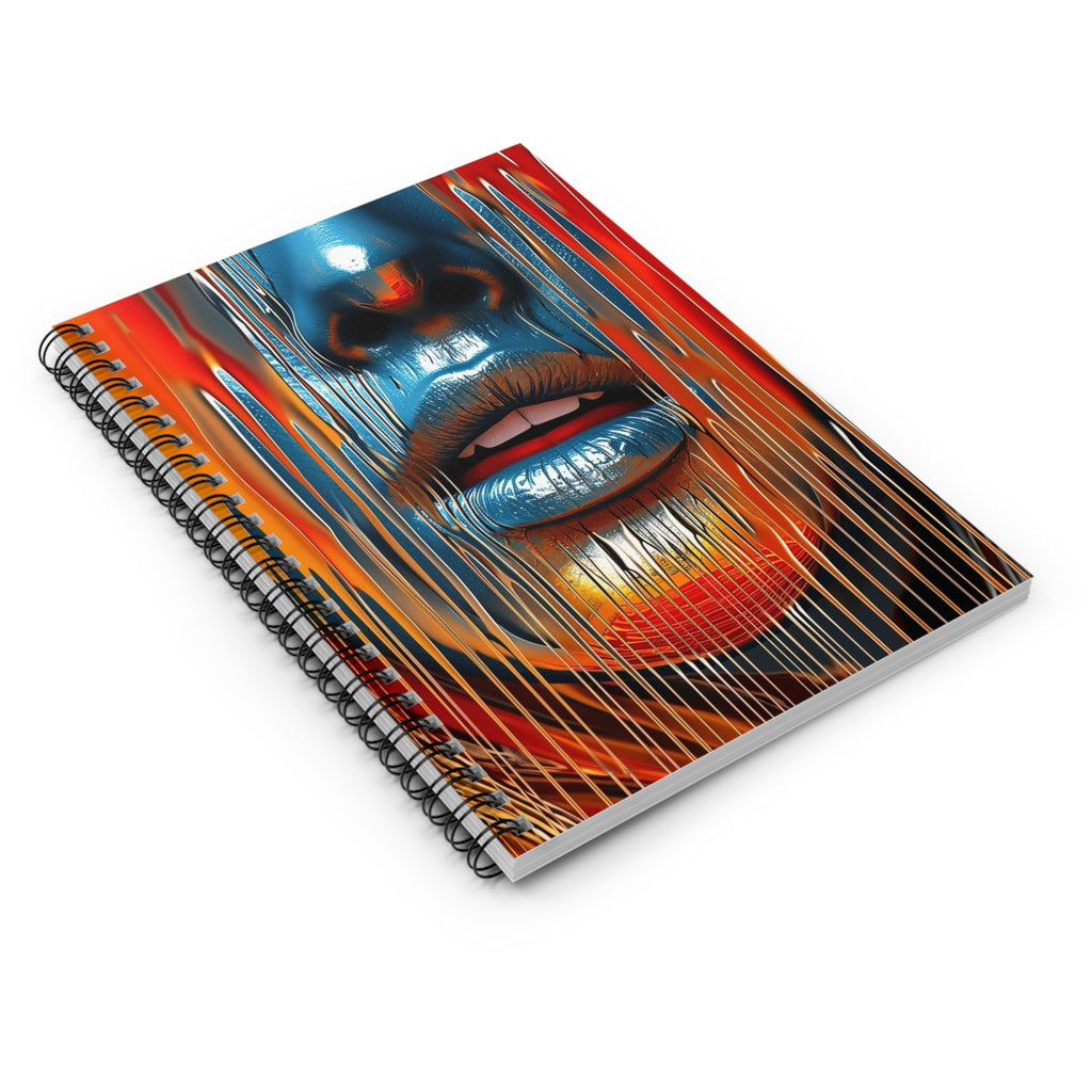 Abstract Metallic Face Spiral Notebook — Colorful Dripping Art Ruled Journal