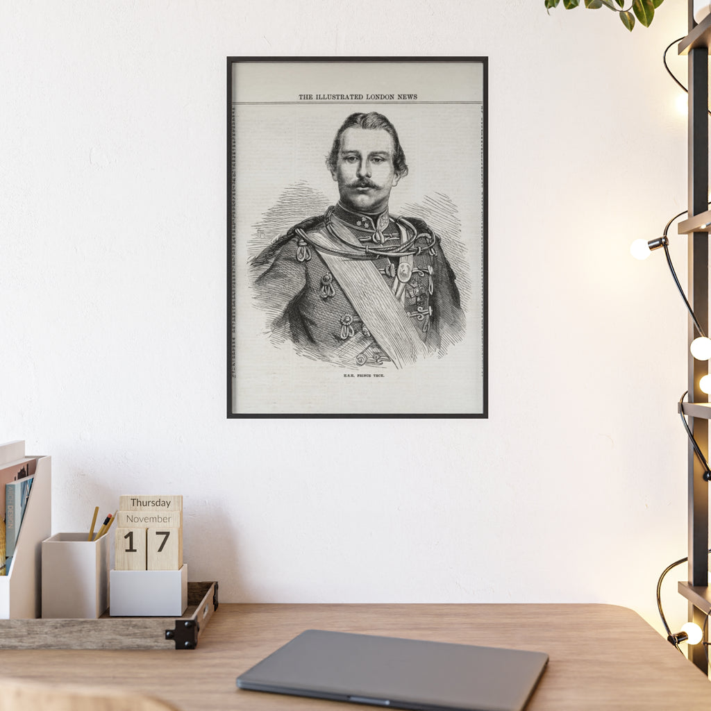 H.S.H. Prince TECK. Vintage Victorian Portrait Poster with Wooden Frame — Illustrated London News Print