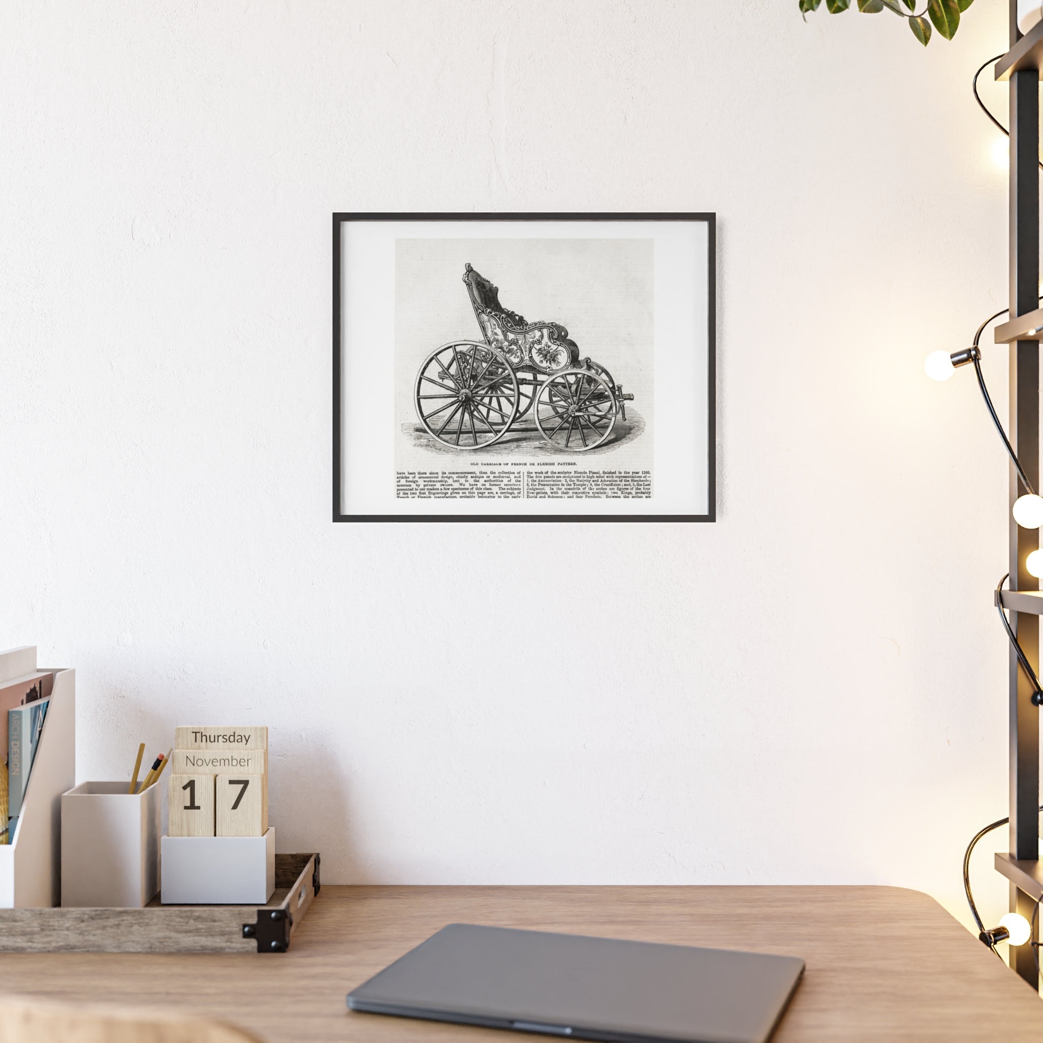 Old Carriage of French or Flemish Pattern. Vintage Carriage Print Poster with Wooden Frame — Antique Transportation Wall Art