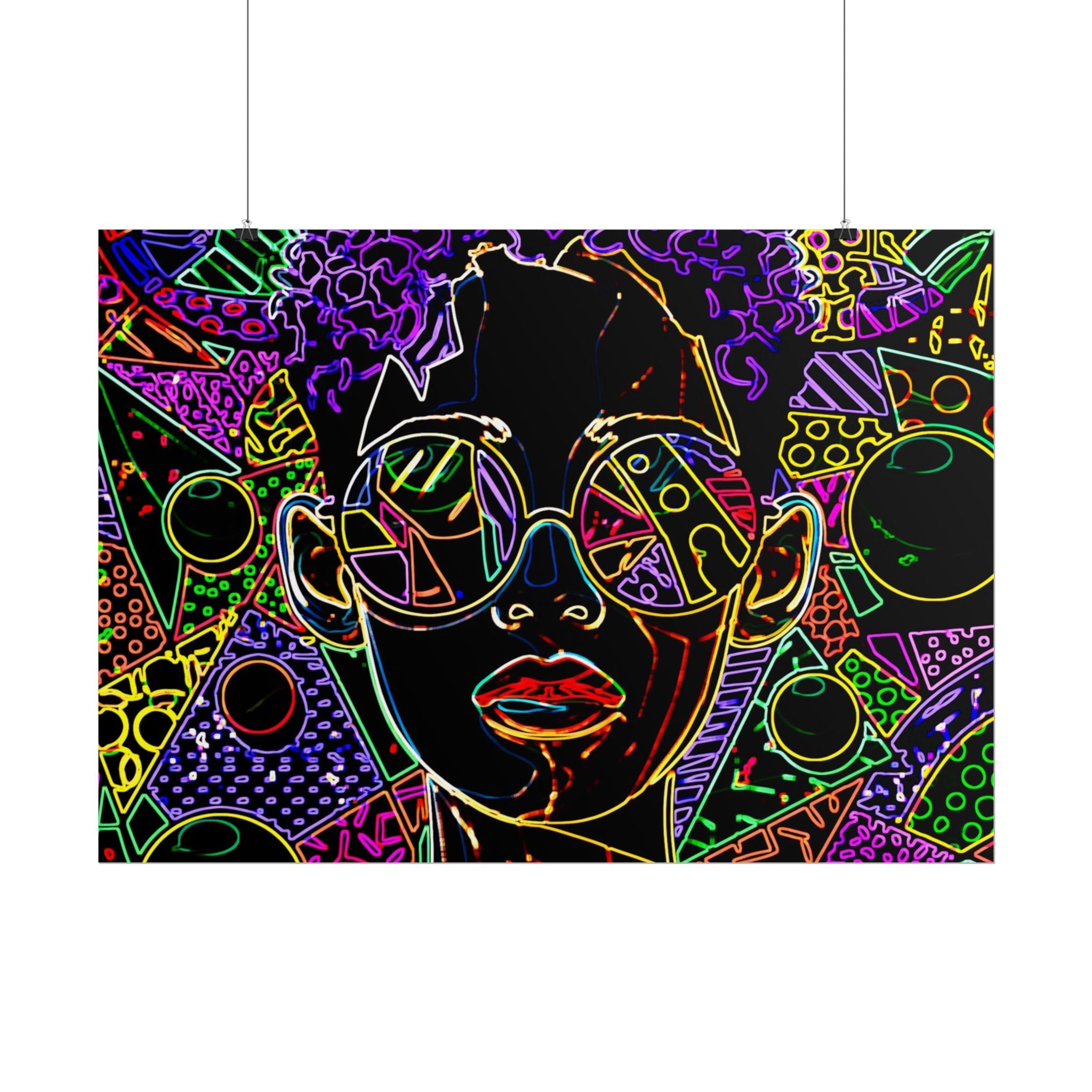Afrofuturist Neon Portrait Poster